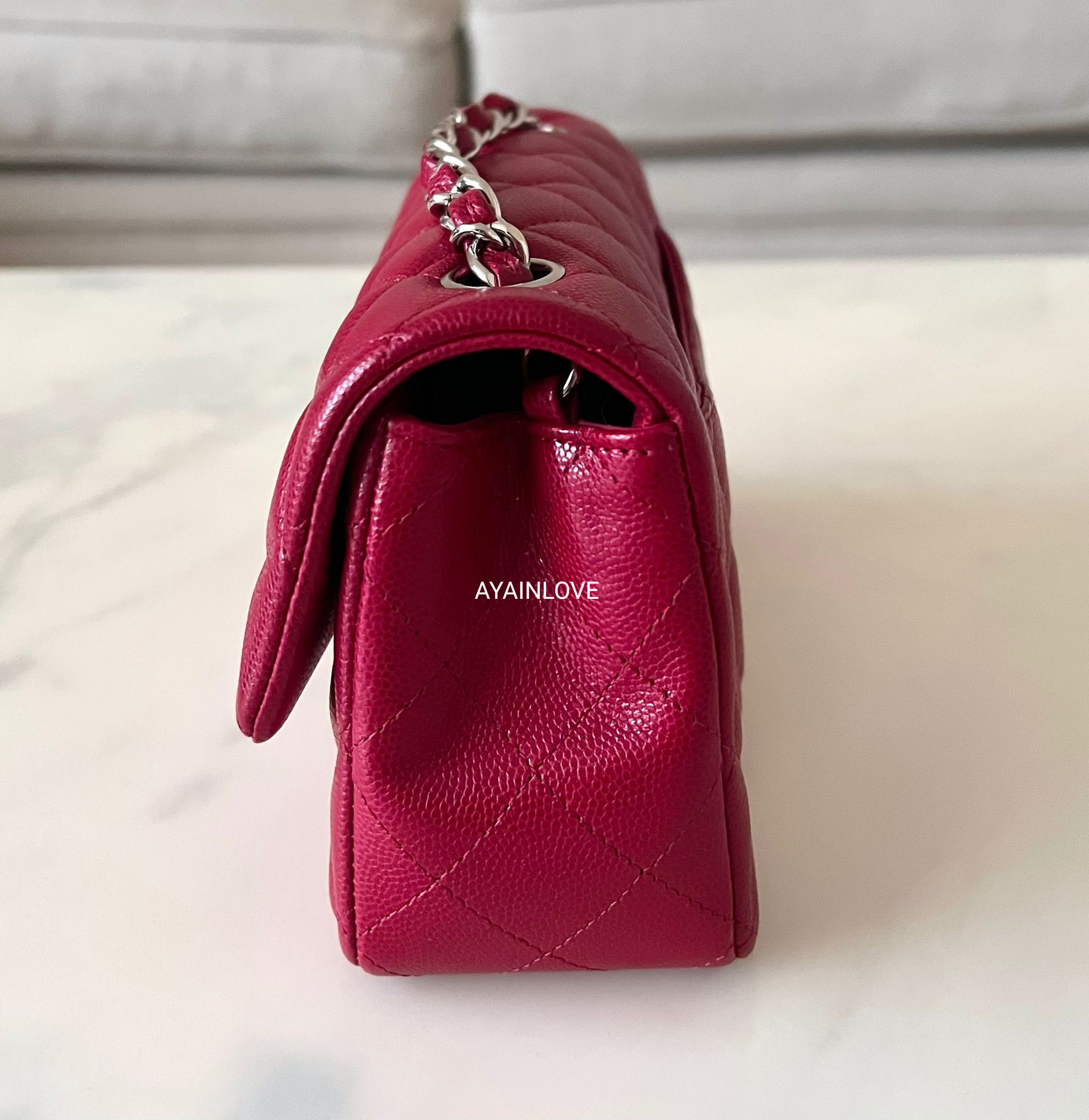 Chanel Classic Mini Rectangular Flap 17B Red Caviar with silver hardware