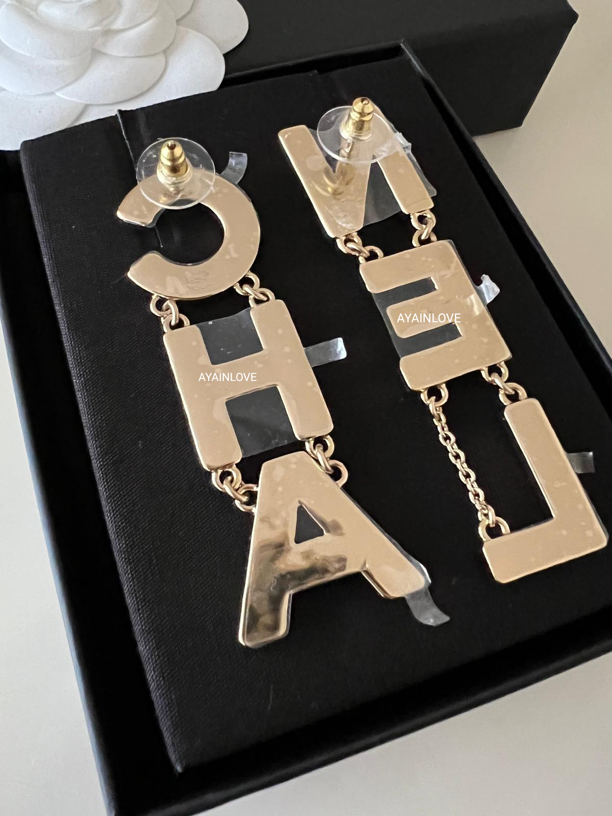 CHANEL 22A CHA NEL Black White Statement Earrings Light Gold Hardware –  AYAINLOVE CURATED LUXURIES