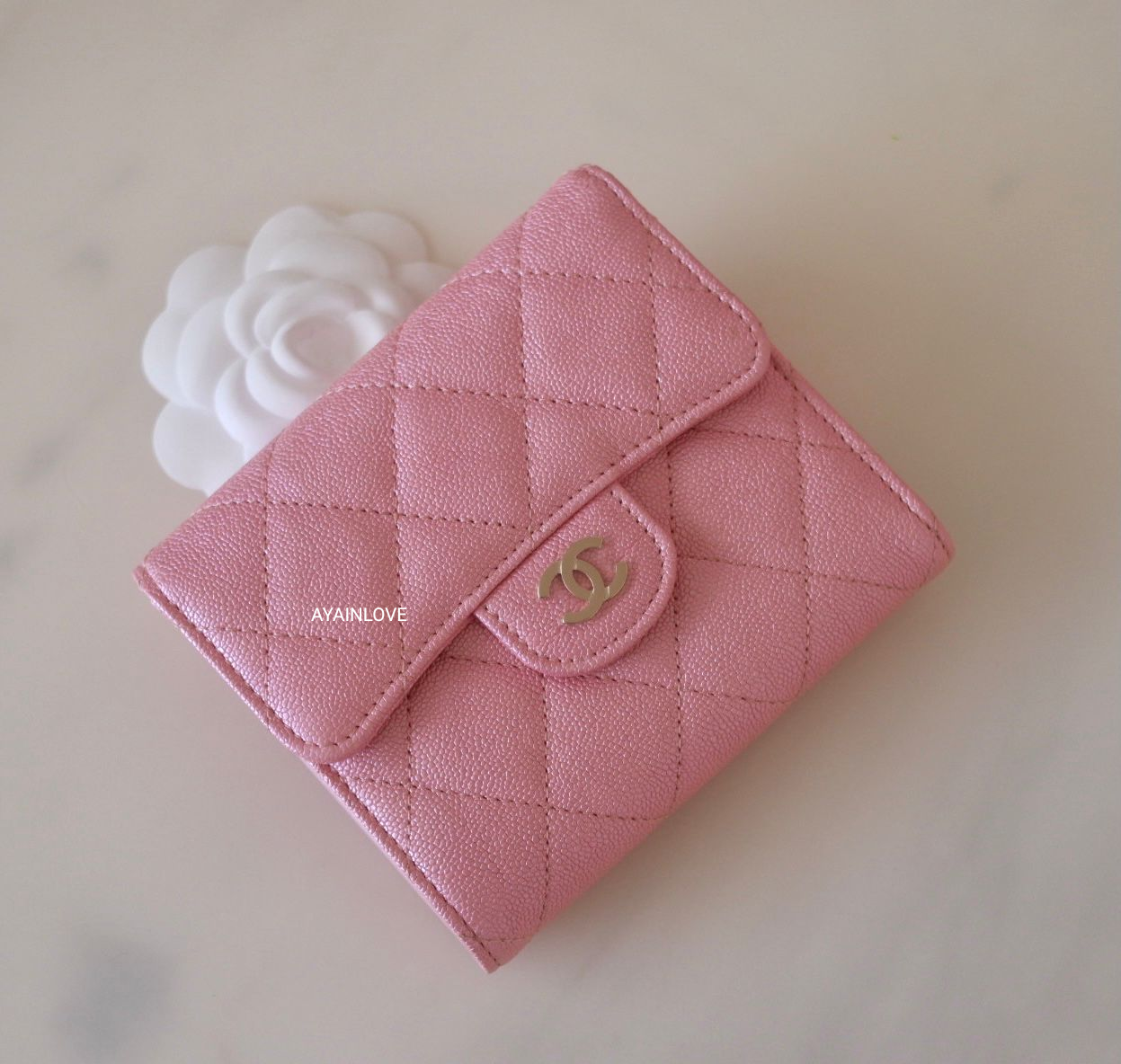 CHANEL Camellia Leather Trifold Wallet Pink-US