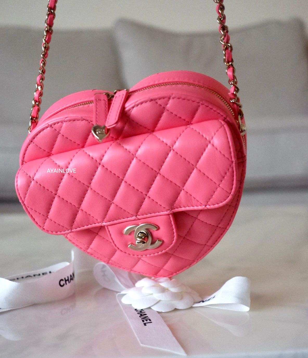 CHANEL Lambskin Quilted CC In Love Heart Bag White 1319188