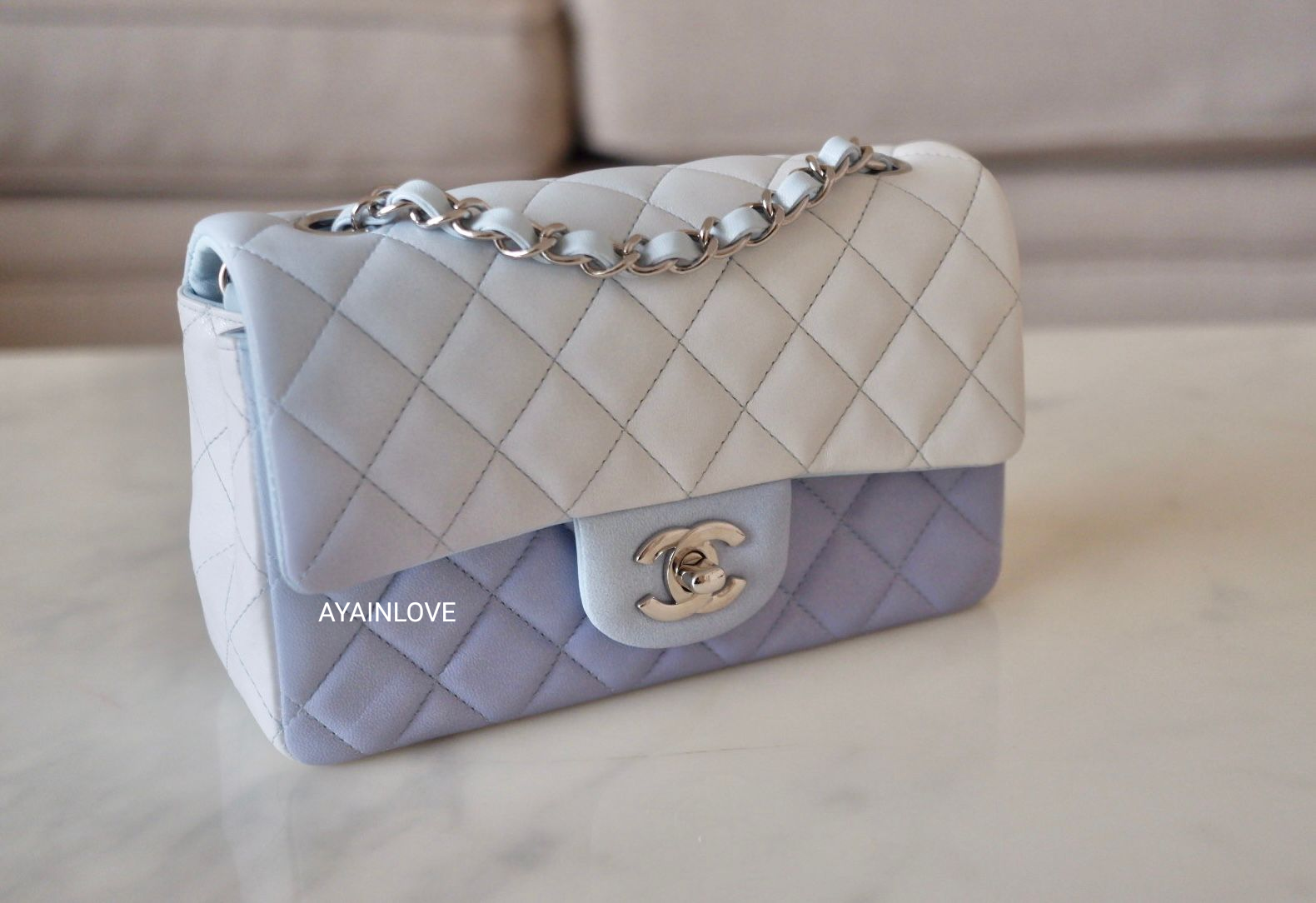 Blue pre-owned Chanel mini rectangle lambskin Classic silver