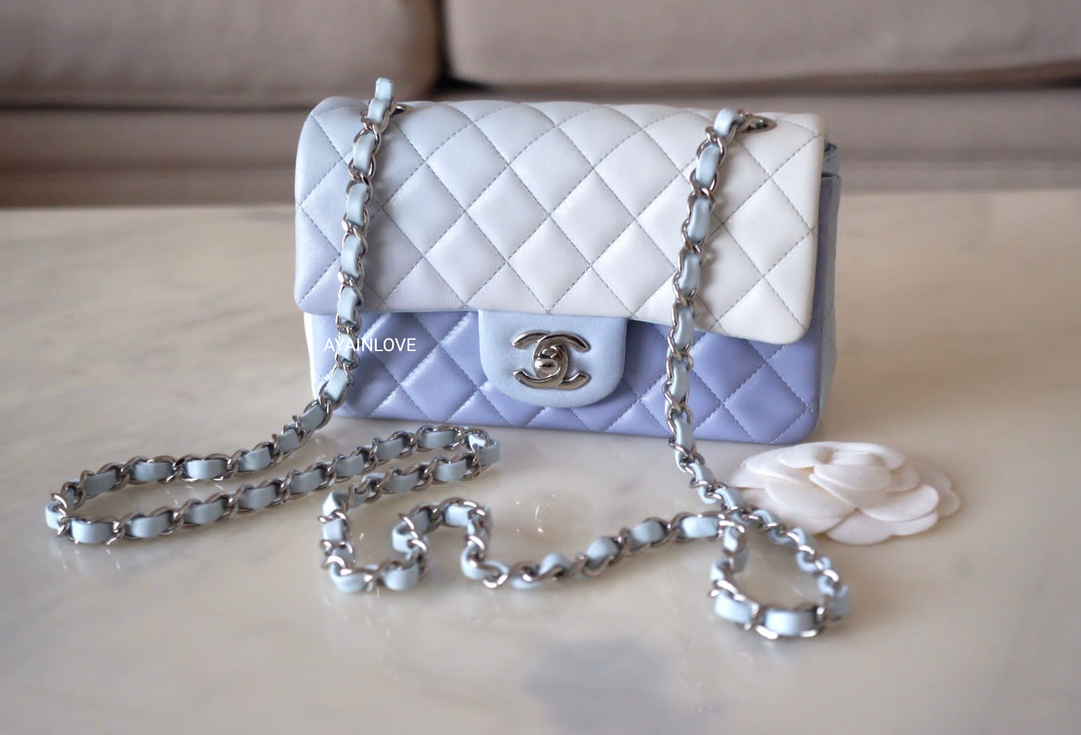 Chanel Mini Square Classic Single Flap Bag Blue Leather Pony-style calfskin  ref.944689 - Joli Closet
