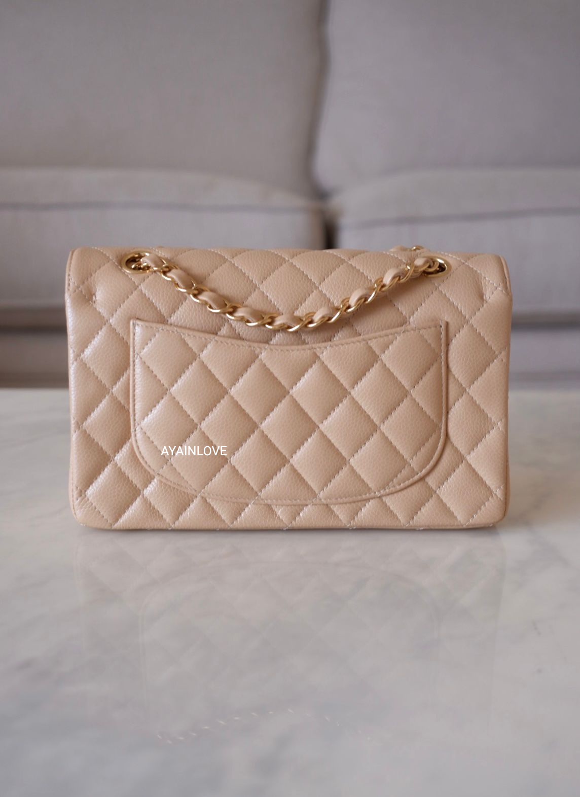 Chanel Beige Clair Caviar Leather Medium Classic Flap Bag For Sale at  1stDibs