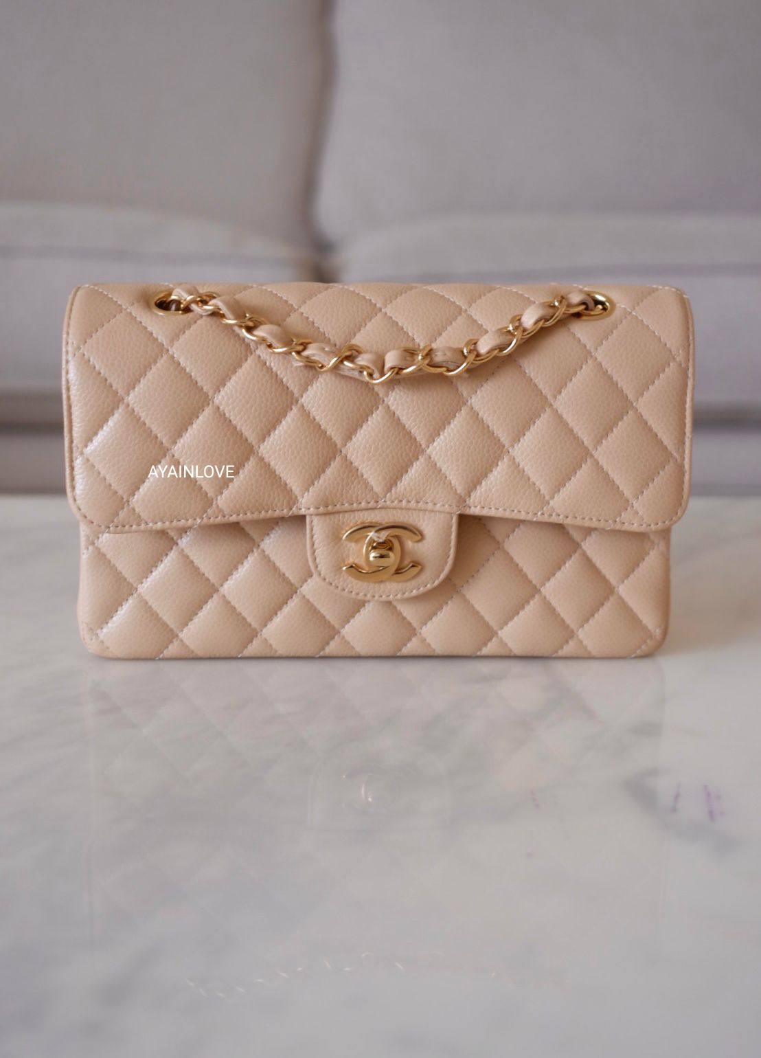 Chanel Beige Clair Caviar Quilted Small Classic Double Flap Gold Hardw – RD