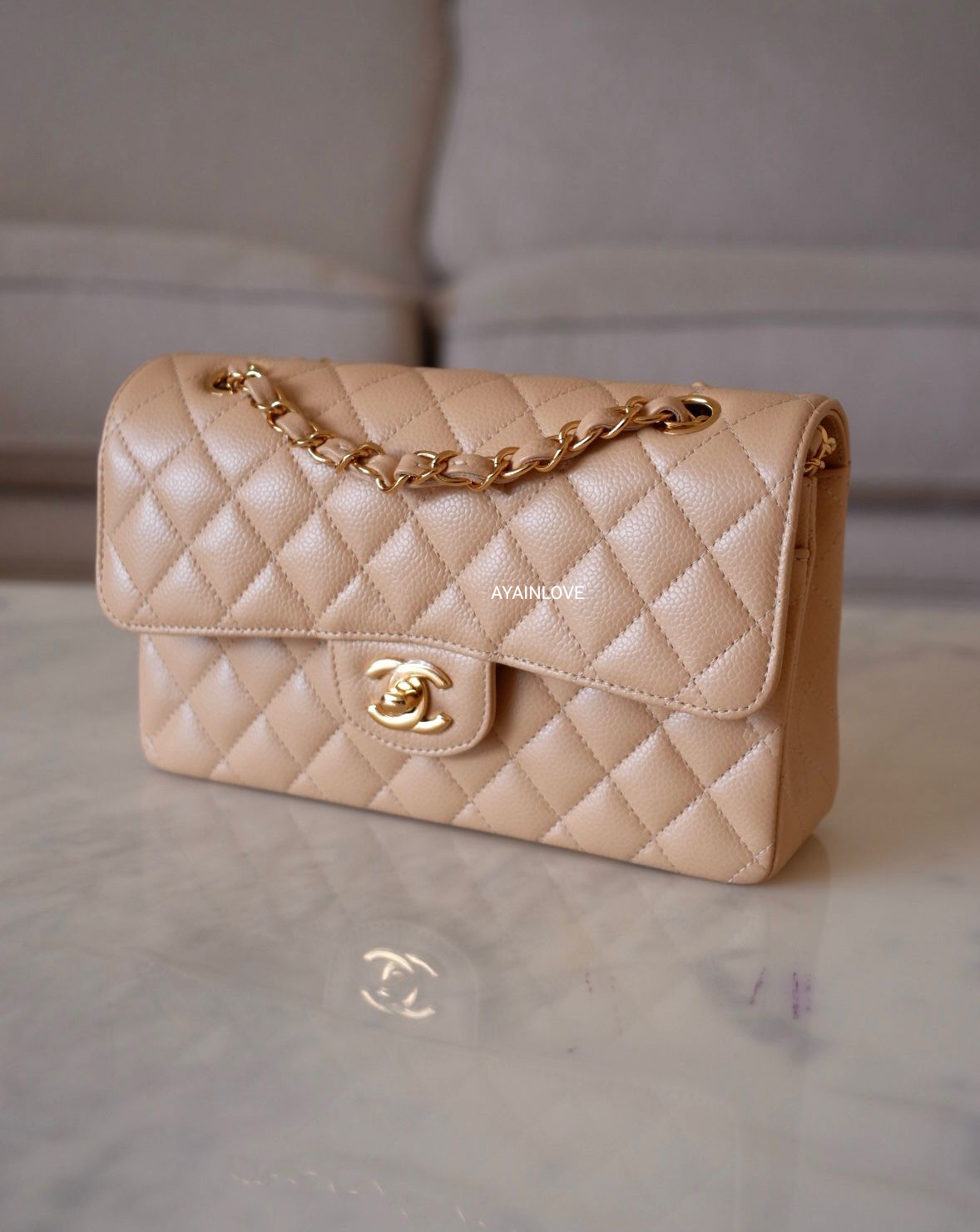 Exclusive Sale: Beige Clair Caviar Quilted Flap Bag | REDELUXE | Buy Luxury Pre-owned Chanel Handbags