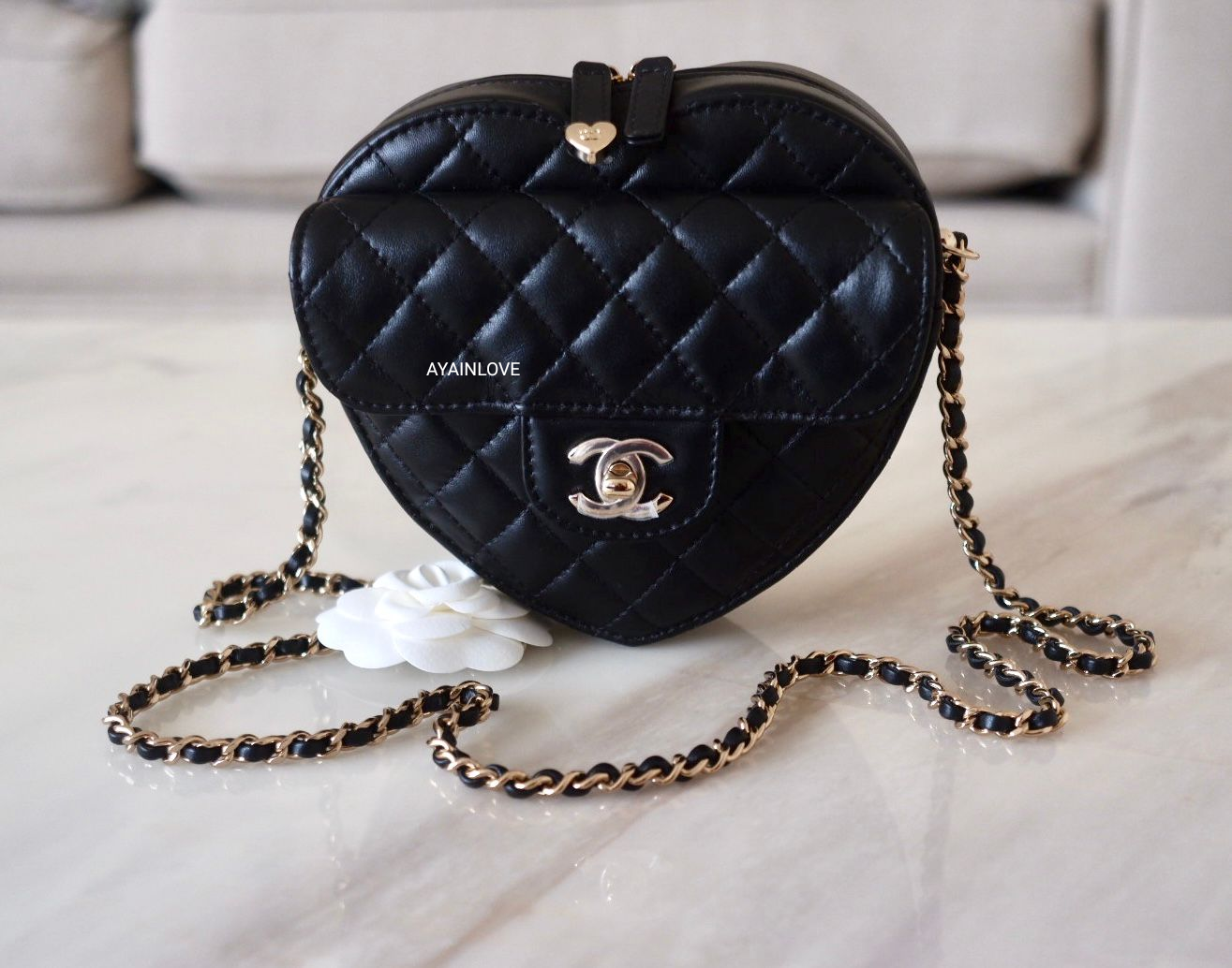 CHANEL Lambskin Quilted CC In Love Heart Bag Black 1314678