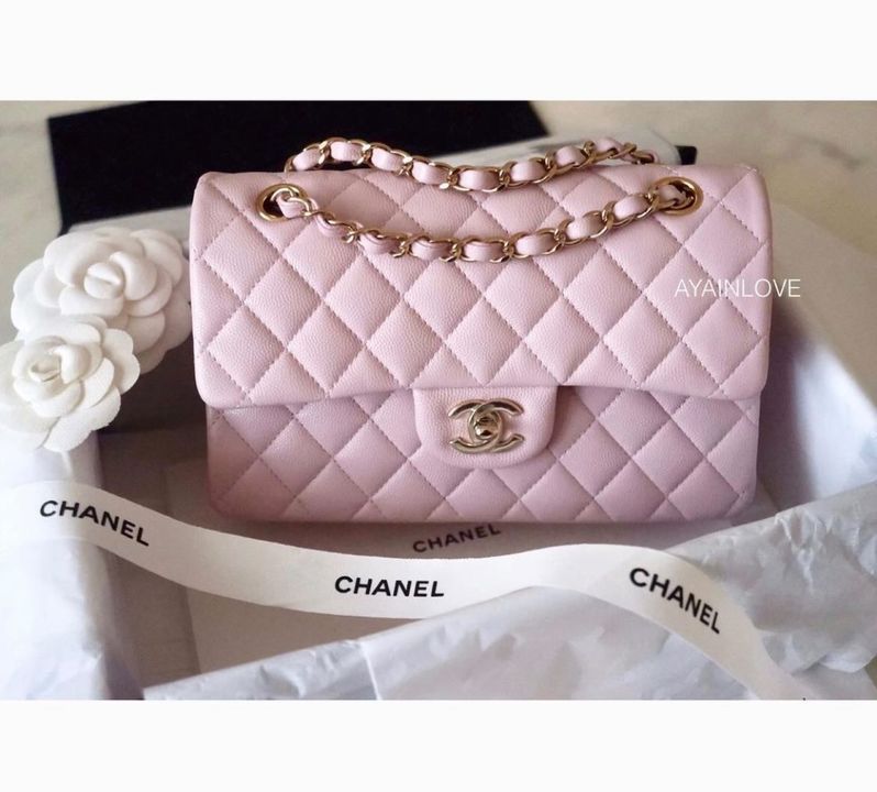 Authentic Chanel 21K Mini Flap Bag Iridescent Pink Caviar Grained Calfskin  Gold Hardware