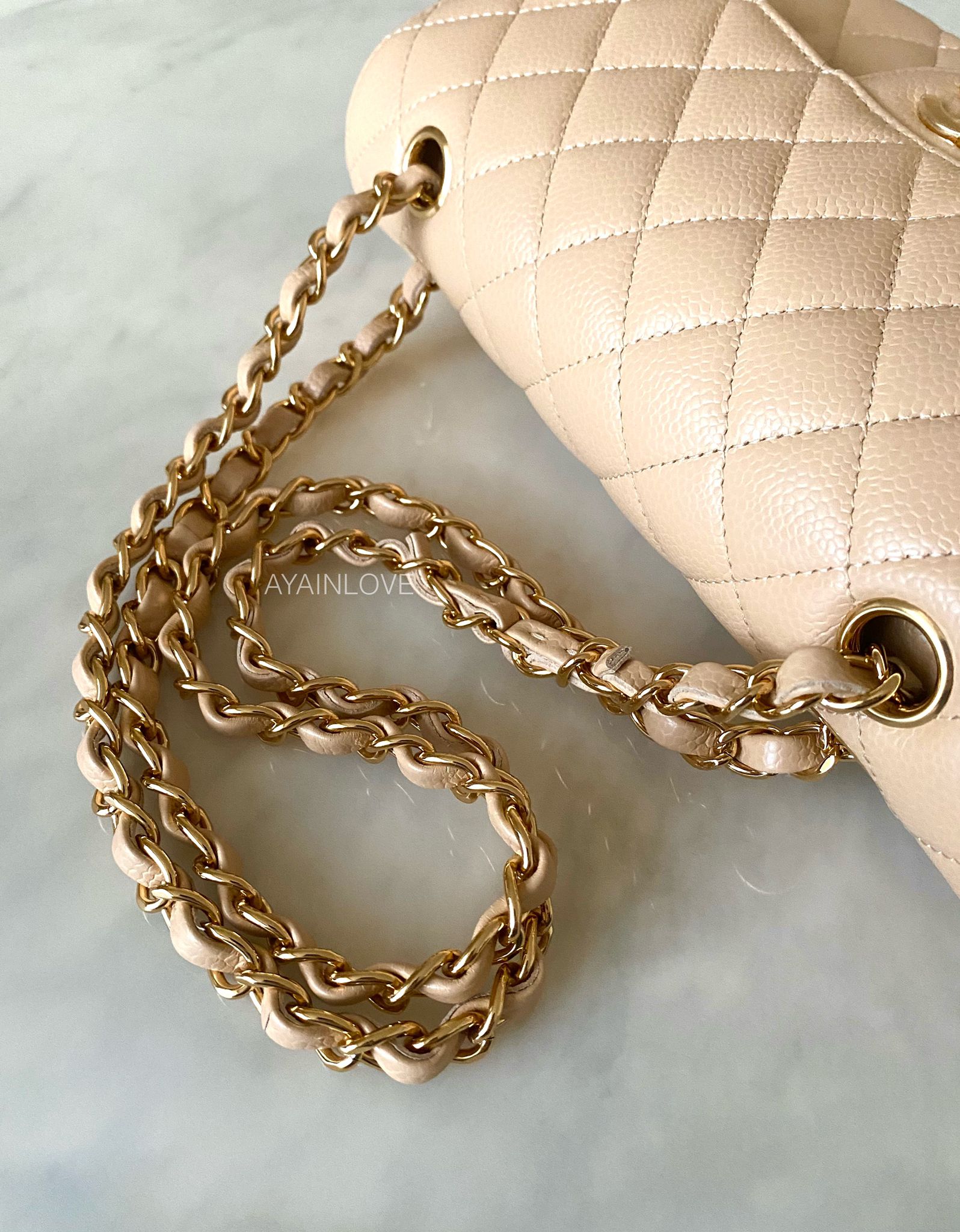 CHANEL Beige Clair Caviar Small Classic Flap Bag Gold Hardware
