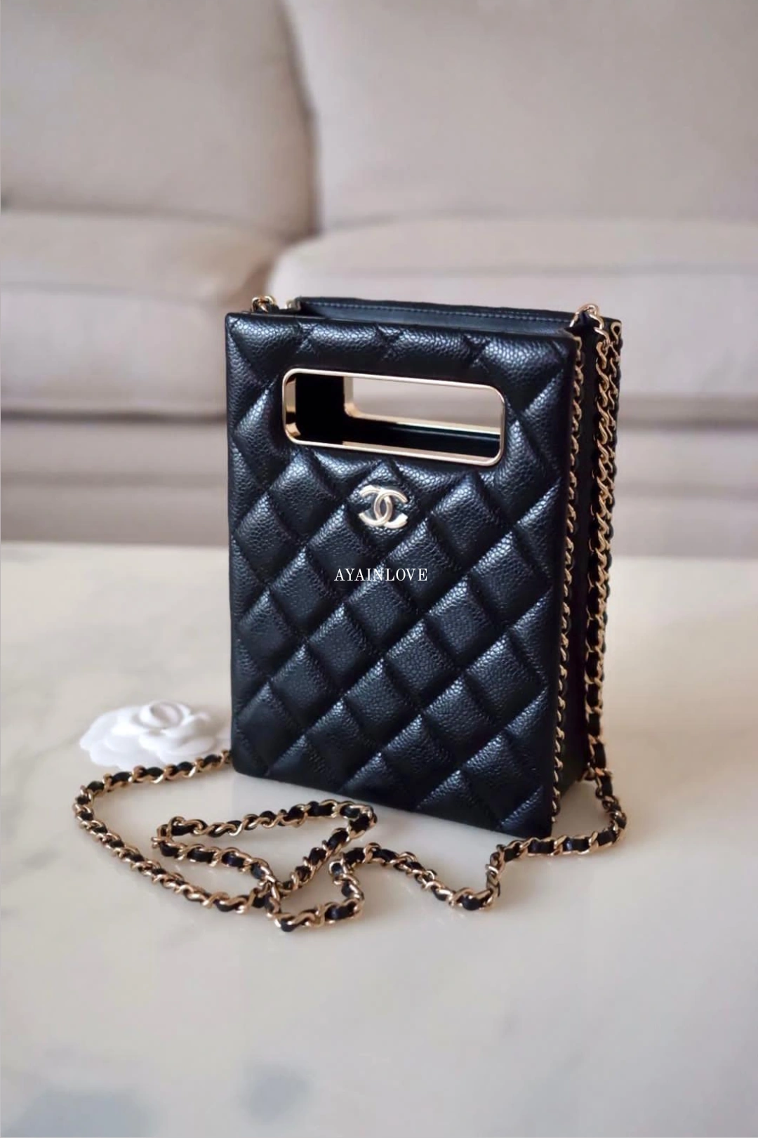 CHANEL Black Lambskin Quilted Heart Charm Classic Mini Party