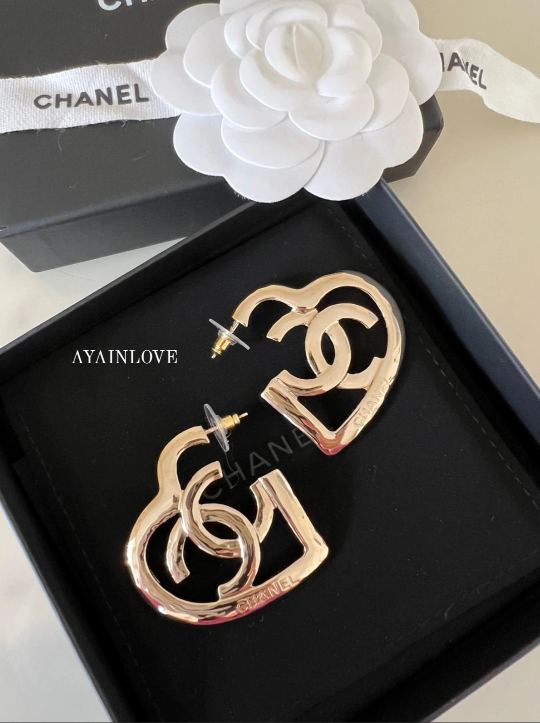 Chanel Heart Hoop Earrings Logo Silver Tone – Jewelsunderthesea