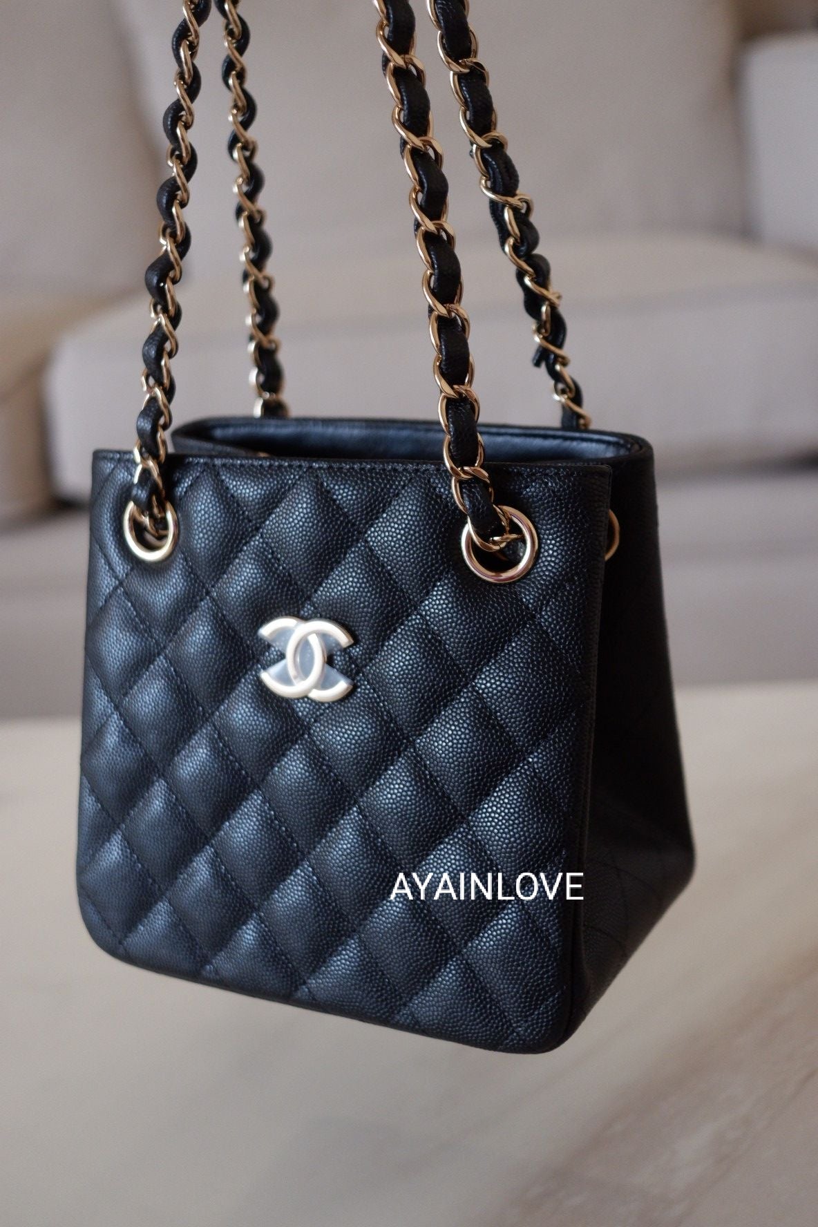 CHANEL 22S Black Caviar Mini Bucket Bag Light Gold Hardware AYAINLOVE CURATED LUXURIES