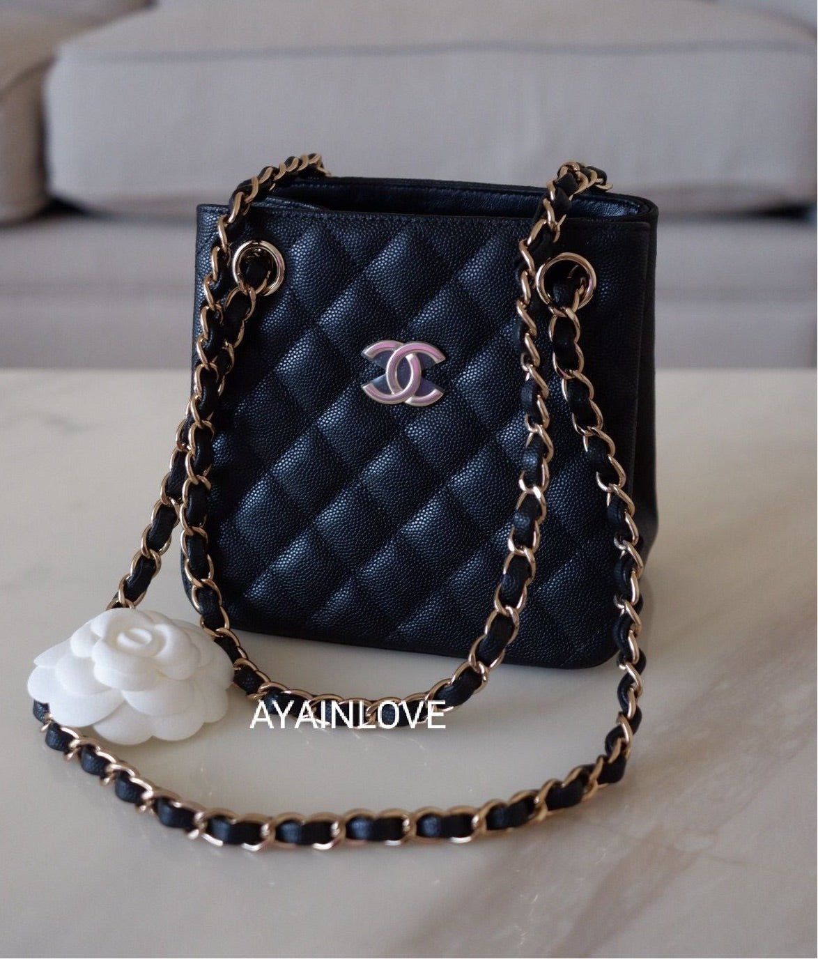 Chanel Kelly Mini Shopping Bag Mini 23K Shiny Aged Calfskin Coral