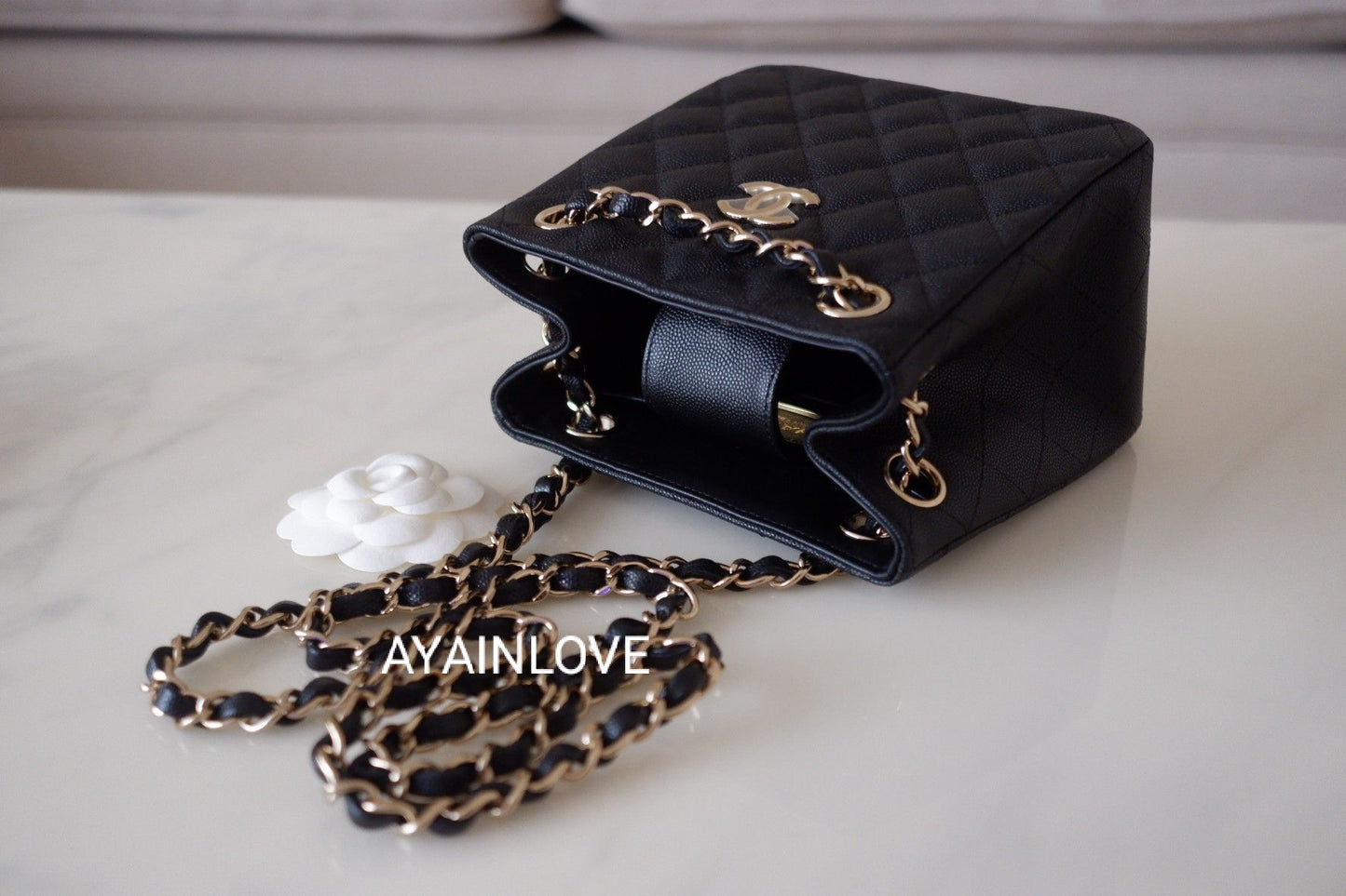 CHANEL Lambskin Quilted Mini Bucket Bag With Chain Black 1249194