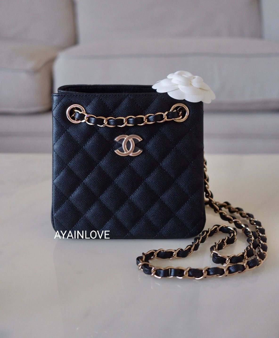 CHANEL Caviar Quilted Rolled Up Bucket Drawstring Bag Navy 452818   FASHIONPHILE