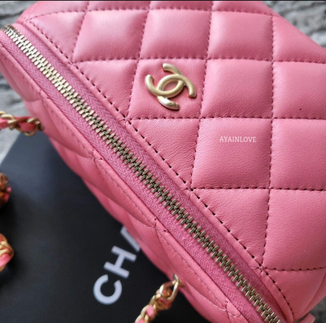 CHANEL 22S Pink Lamb Skin Rectangular Pearl Crush Vanity Gold Hardware