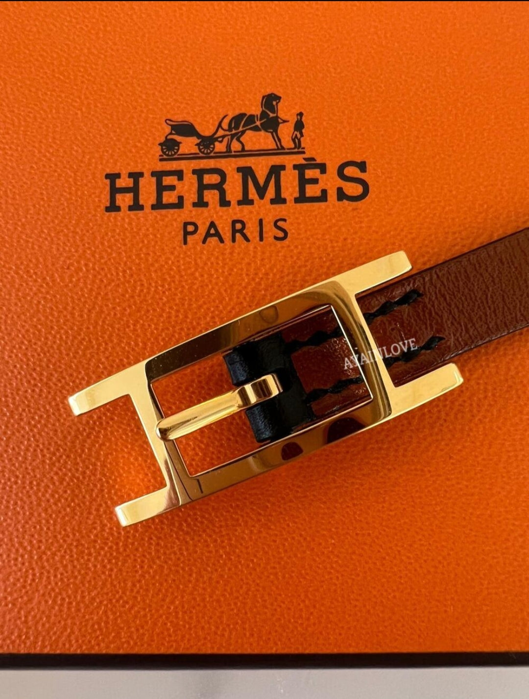 HERMES Behapi Double Tour Bracelet Noir Fauve Gold Hardware