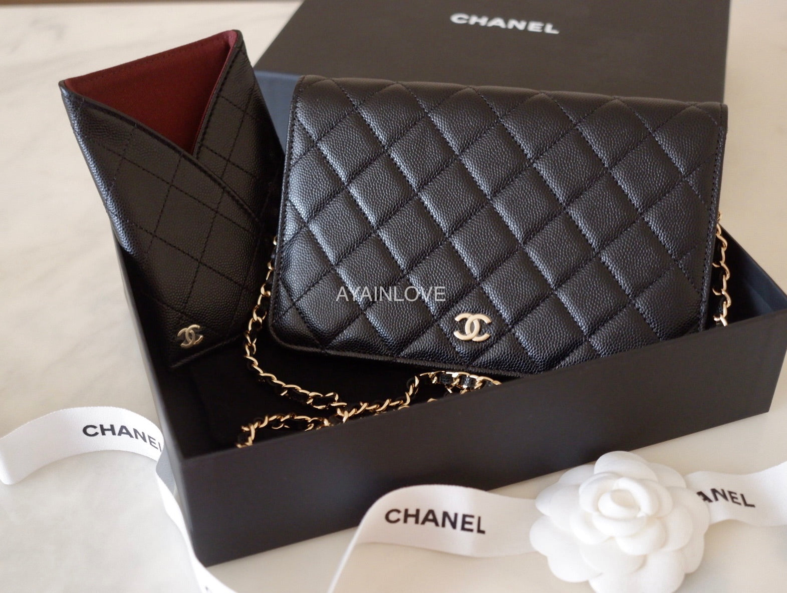 CHANEL 22S Black Caviar Timeless Clutch On Chain Light Gold