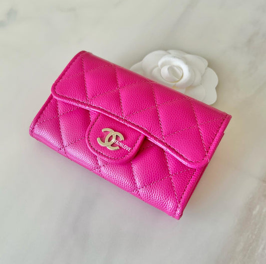 22P PINK CAVIAR SMALL SNAP CARD HOLDER LIGHT GOLD HARDWARE *NEW*