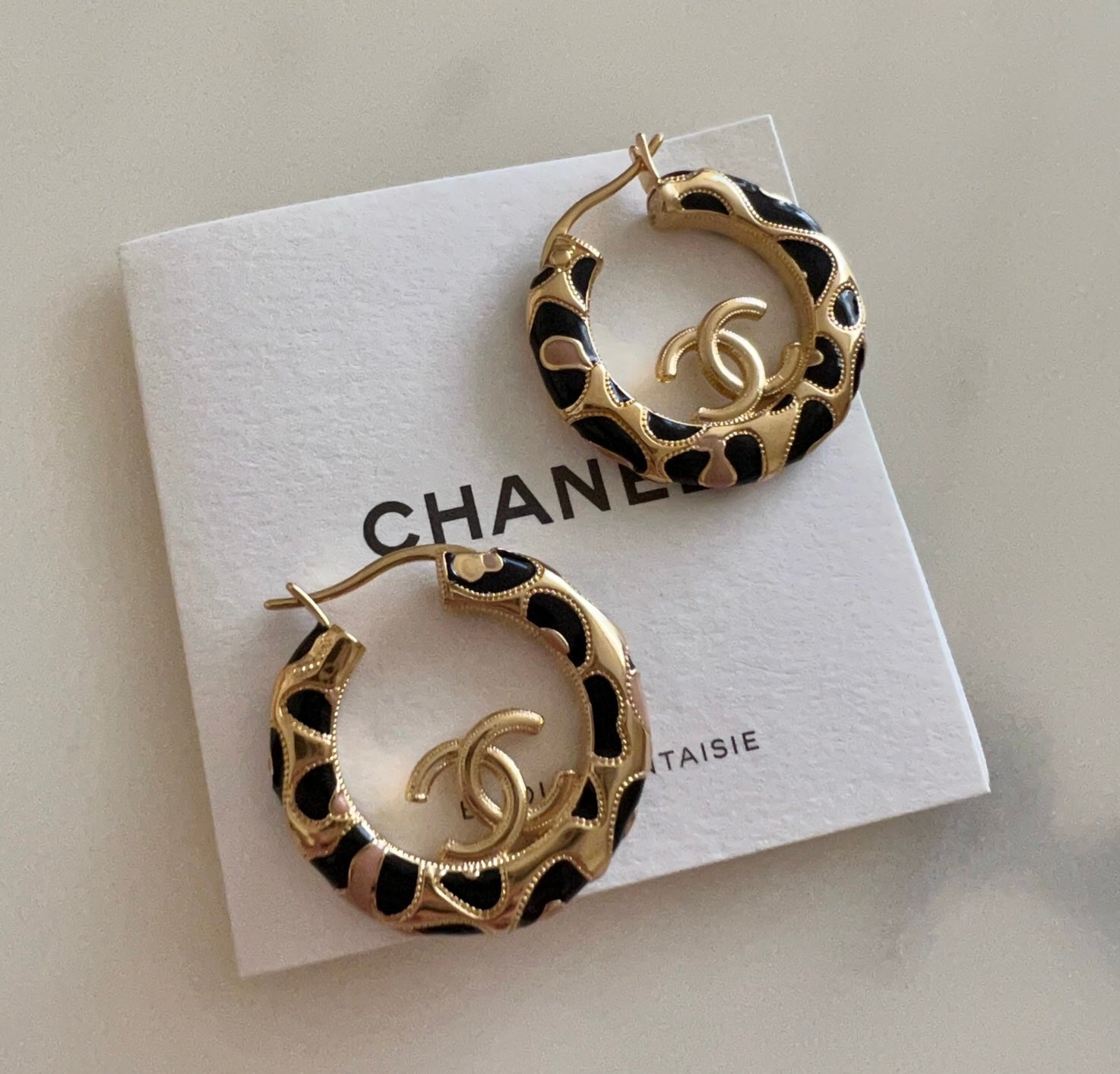 Chanel Pink, Black and Gold CC Classic Flap Bag Earrings