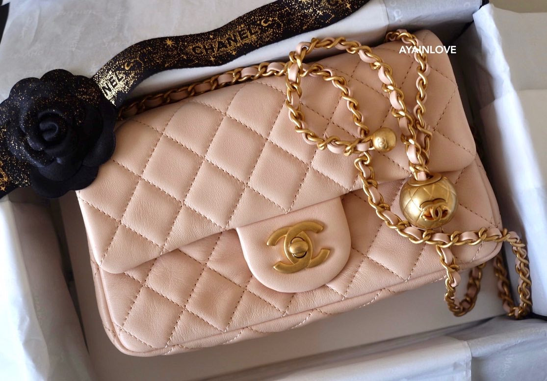 CHANEL, Bags, Brand New Never Used Chanel Mini Flap Square With Gold Ball Pearl  Crush