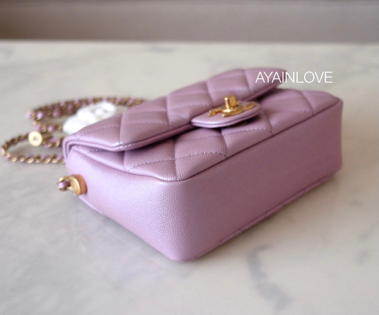 CHANEL 21K Iridescent Pink Caviar My Perfect Square Mini Flap Bag Gold –  AYAINLOVE CURATED LUXURIES