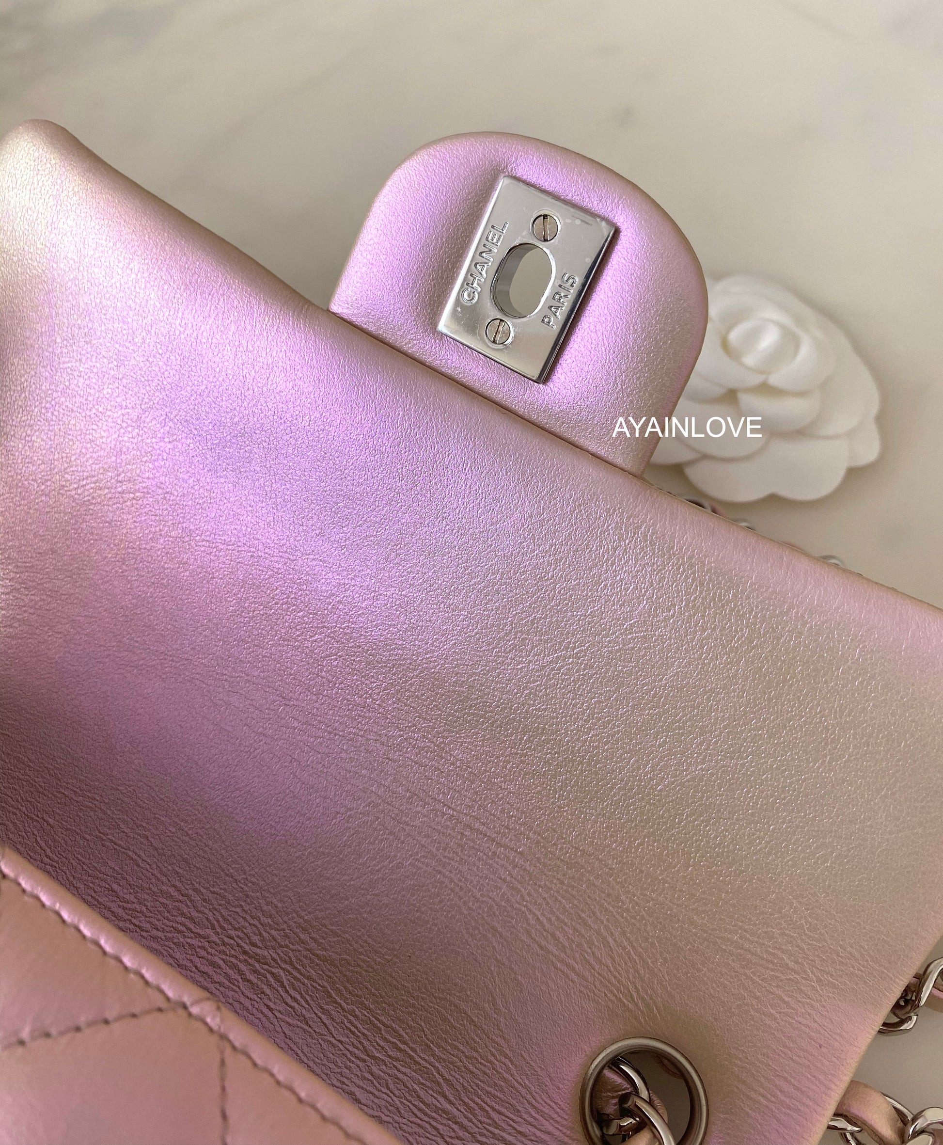 CHANEL 21K Iridescent Pink Calf Skin Rectangular Mini Silver Hardware –  AYAINLOVE CURATED LUXURIES