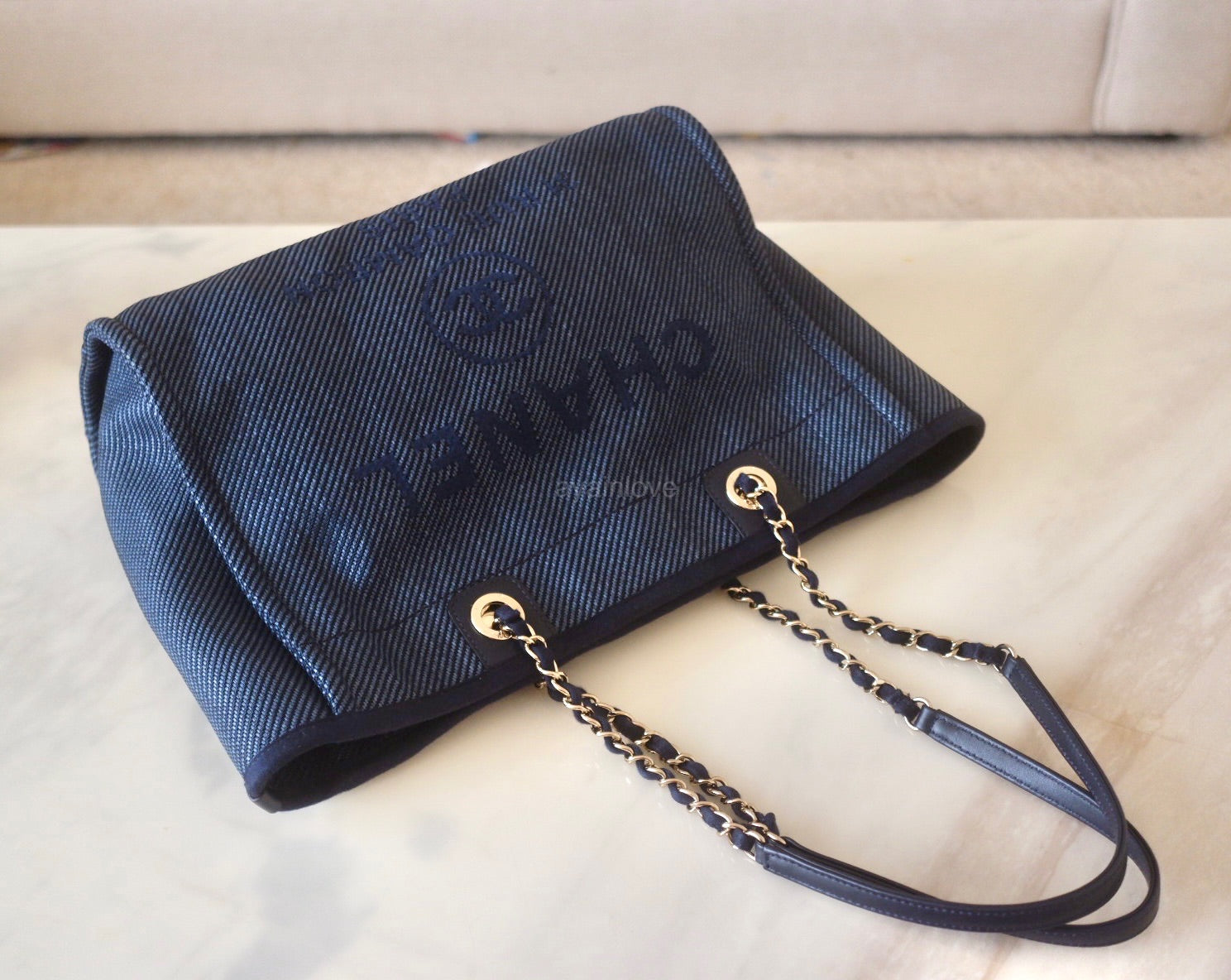 Replica Chanel Deauville Mixed Fibers Calfskin Shopping Bag A66943 Pin