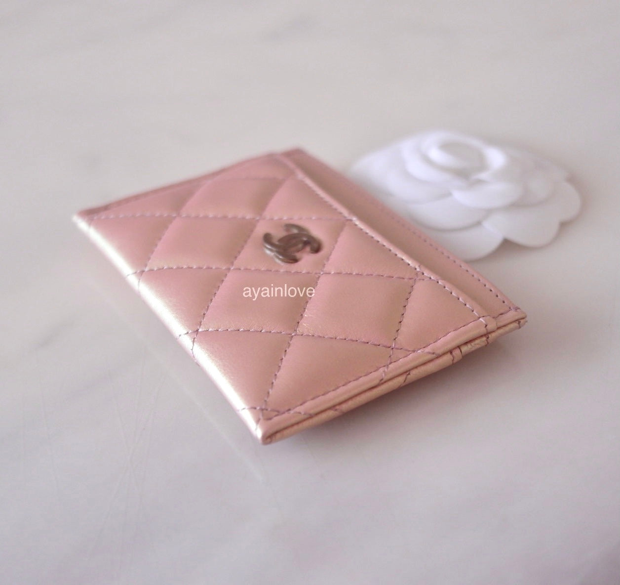 light pink chanel card holder wallet