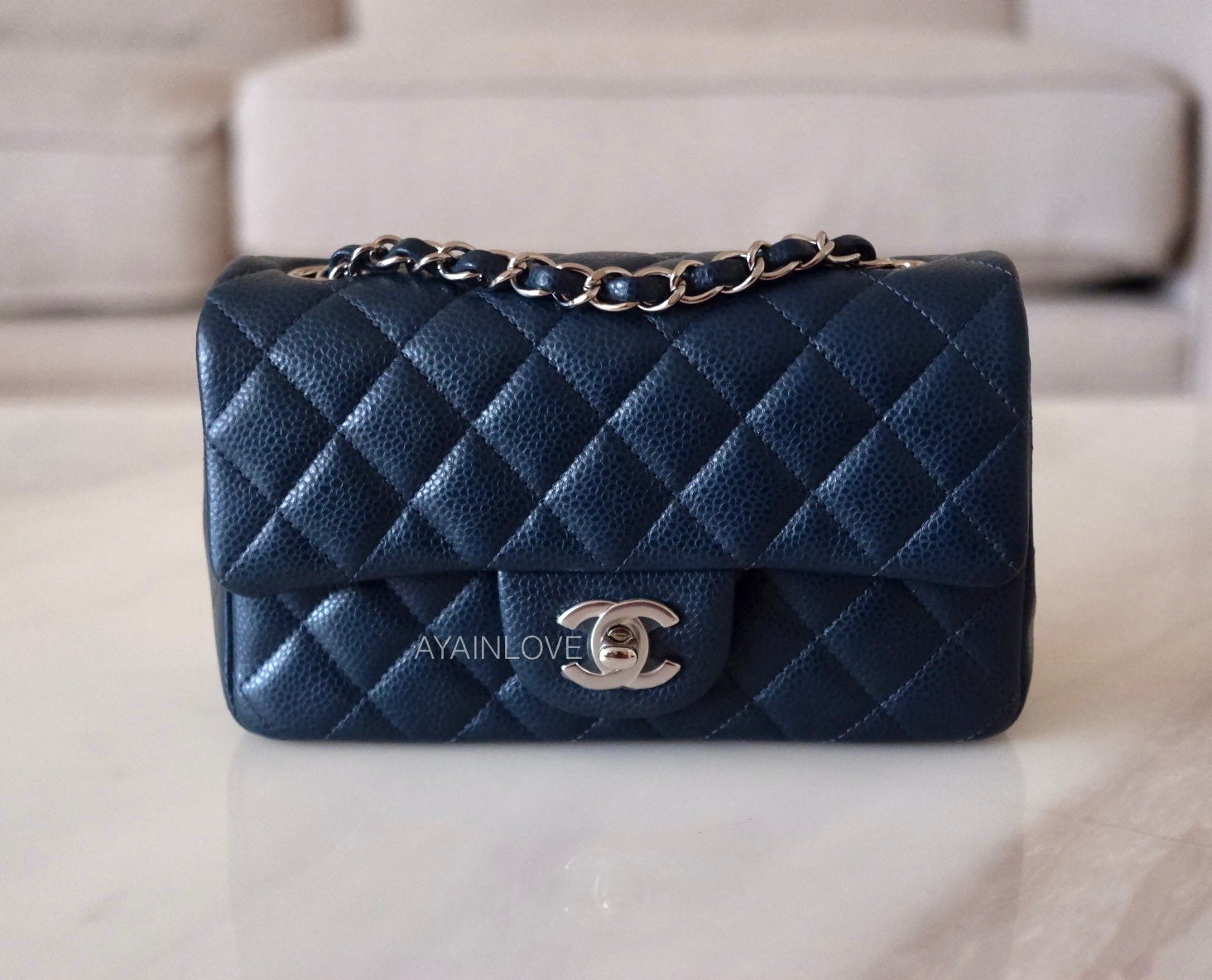 Chanel 21K Iridescent Blue Caviar My Perfect Mini Classic Flap with Matte  Gold Hardware 
