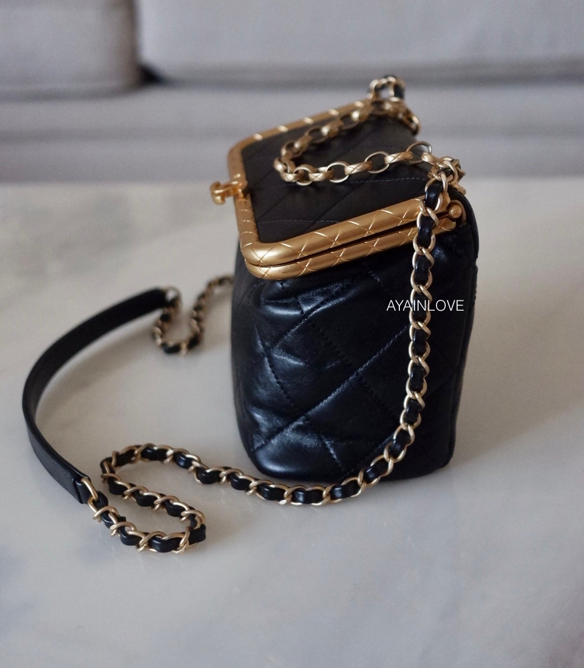 CHANEL 20A Black Quilted My Crush Bag Kiss-Lock Gold Hardware