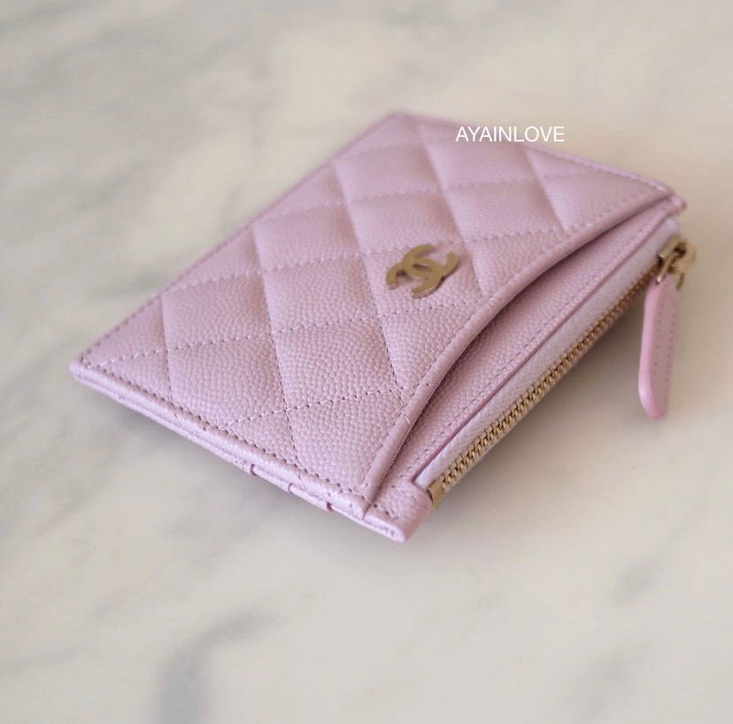 Chanel Quilted Classic Lilac Rose Clair Caviar Gold Hardware Flat