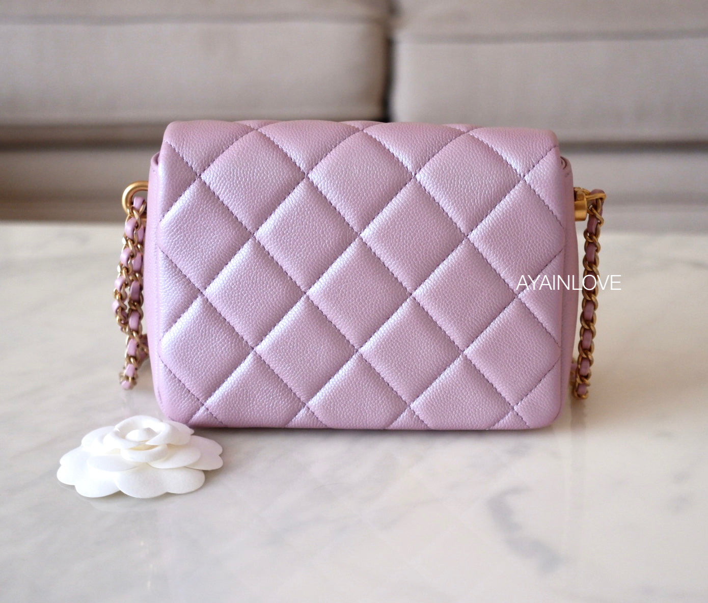 CHANEL 21K Iridescent Pink Caviar My Perfect Square Mini Flap Bag