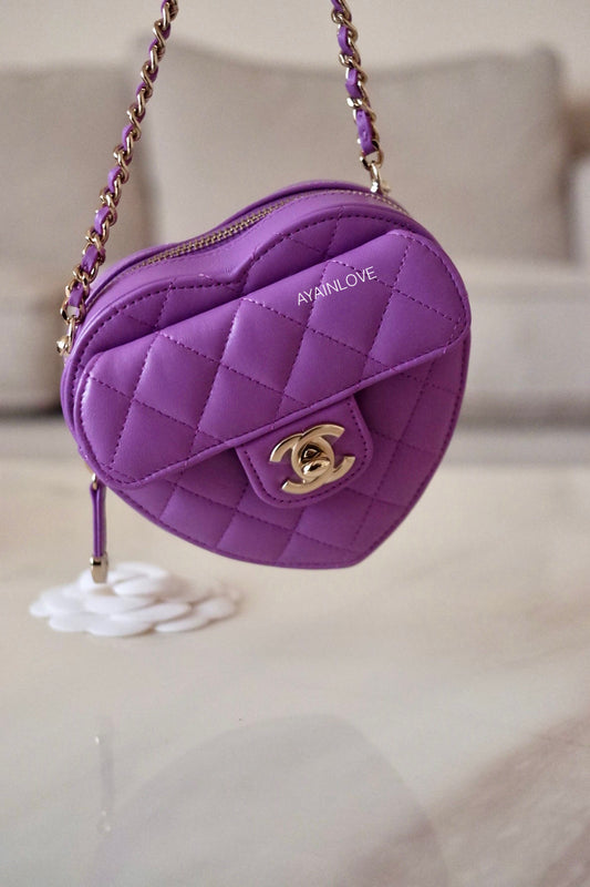CHANEL 22S Purple CC in Love Heart Small Cross-Body Bag Light Gold Hardware