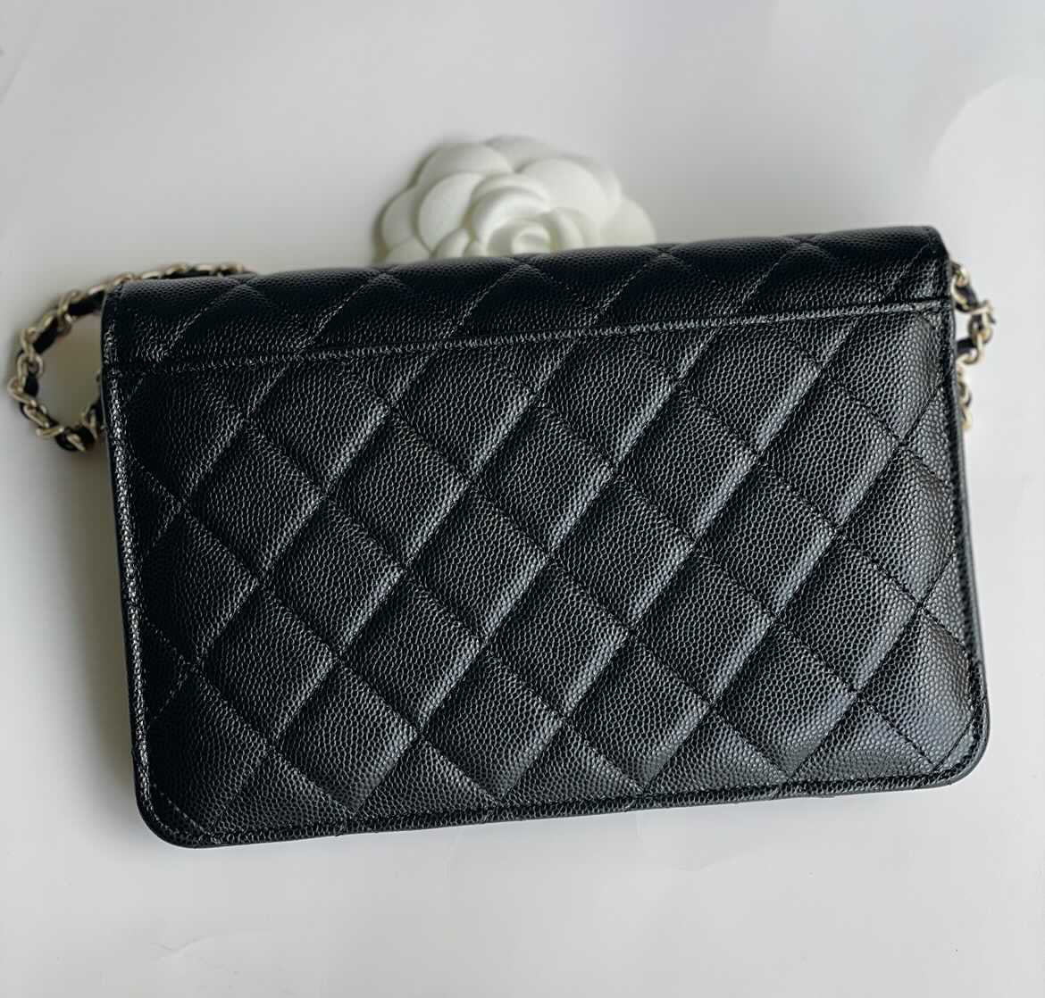 Chanel Classic Wallet on Chain 21A Gray Quilted Caviar with light