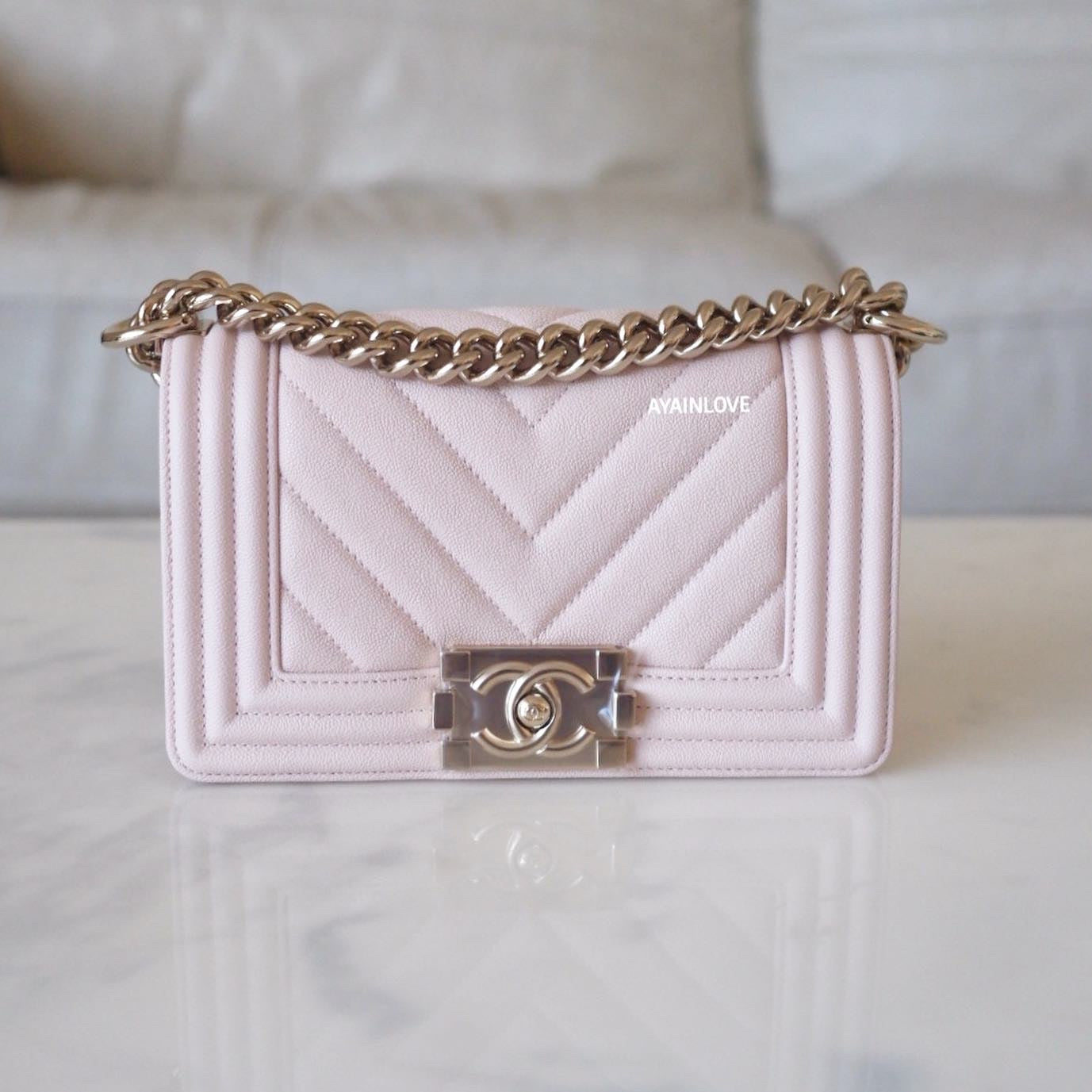 CHANEL 20A Beige Pink Caviar Small Chevron Leboy Flap Bag Light Gold H – AYAINLOVE  CURATED LUXURIES