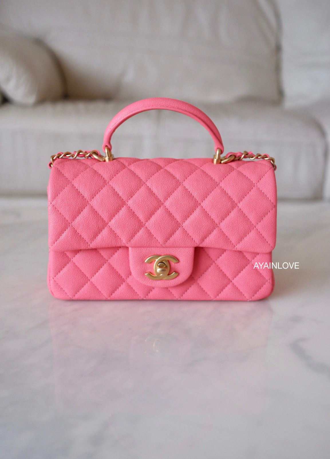 CHANEL Caviar Quilted Extra Mini Coco Handle Flap Pink