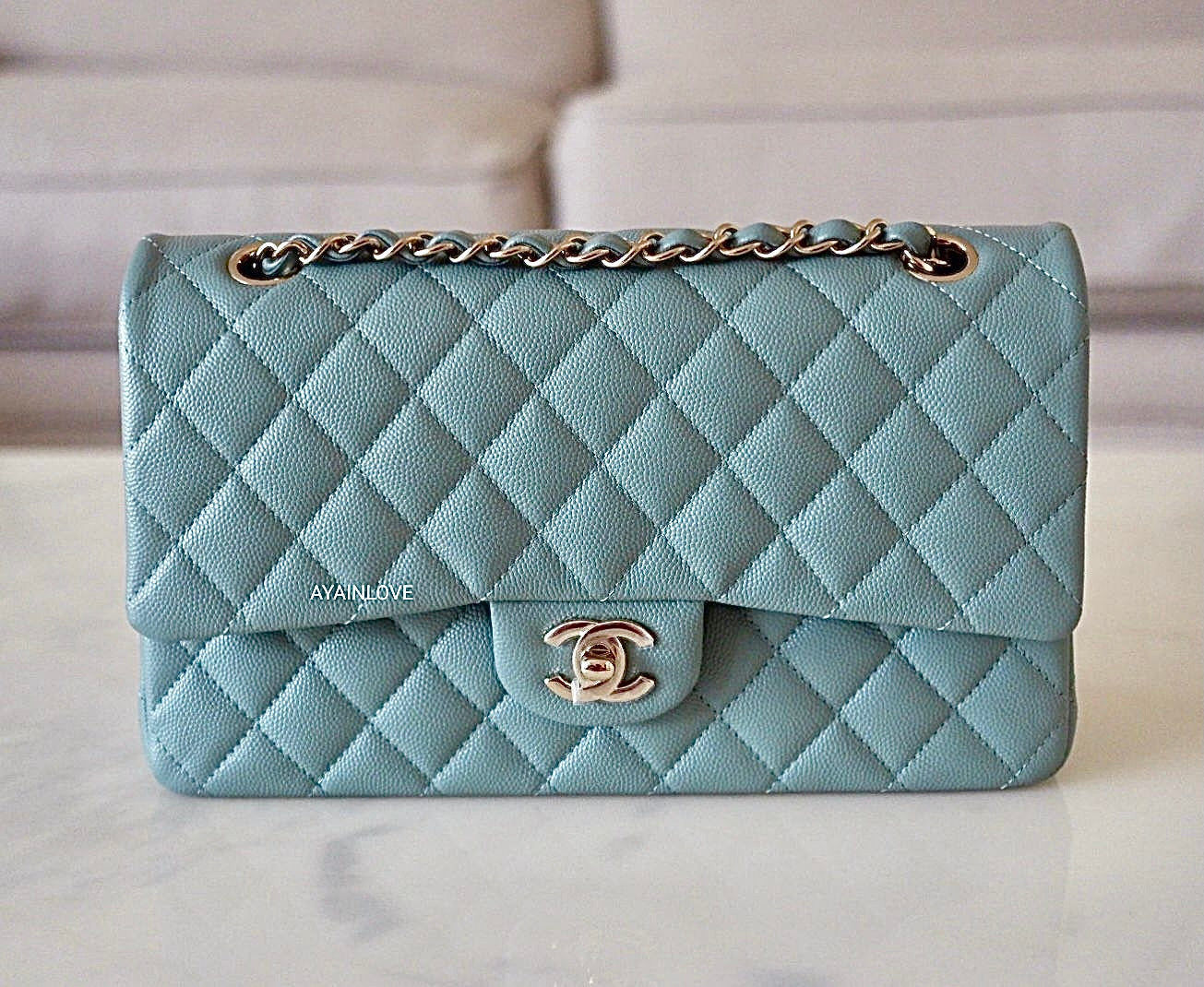 Chanel classic small Flap Light Green Caviar GHW, Luxury, Bags