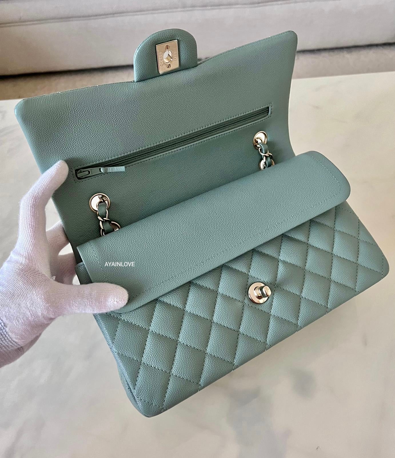 Chanel Light Green Medium Caviar Double Flap Bag