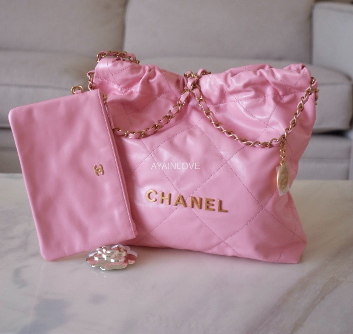 pink and white chanel purse box