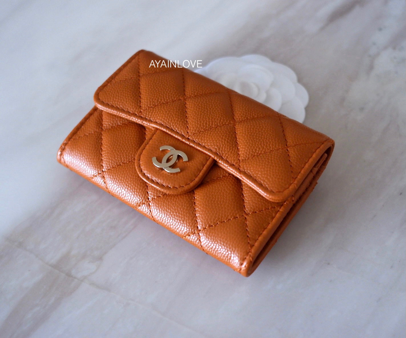 Chanel Flap Card Holder Wallet Beige Caviar Light Gold Hardware