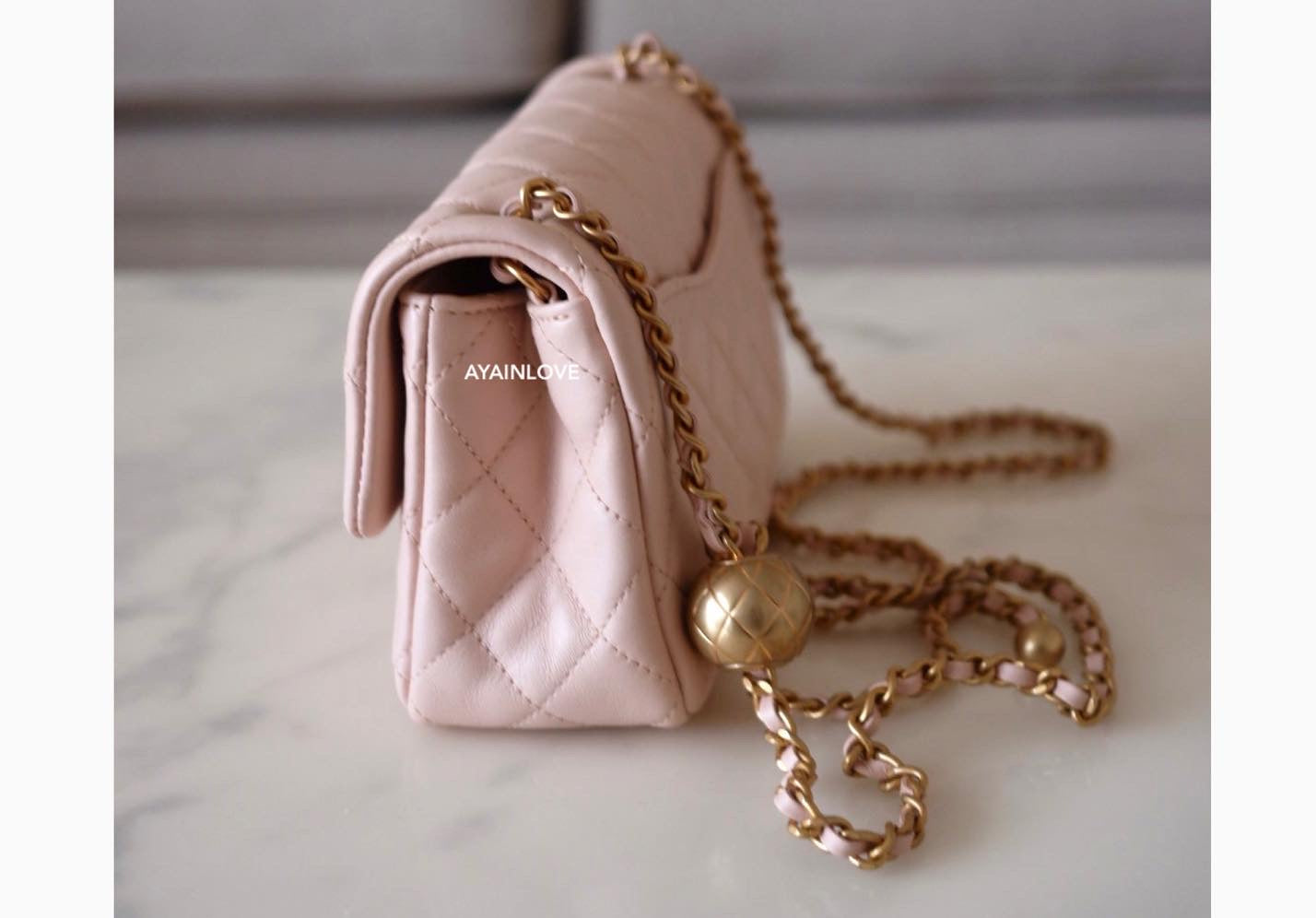 Chanel Mini Rectangular Flap Bag With Top Handle Chain Light Purple