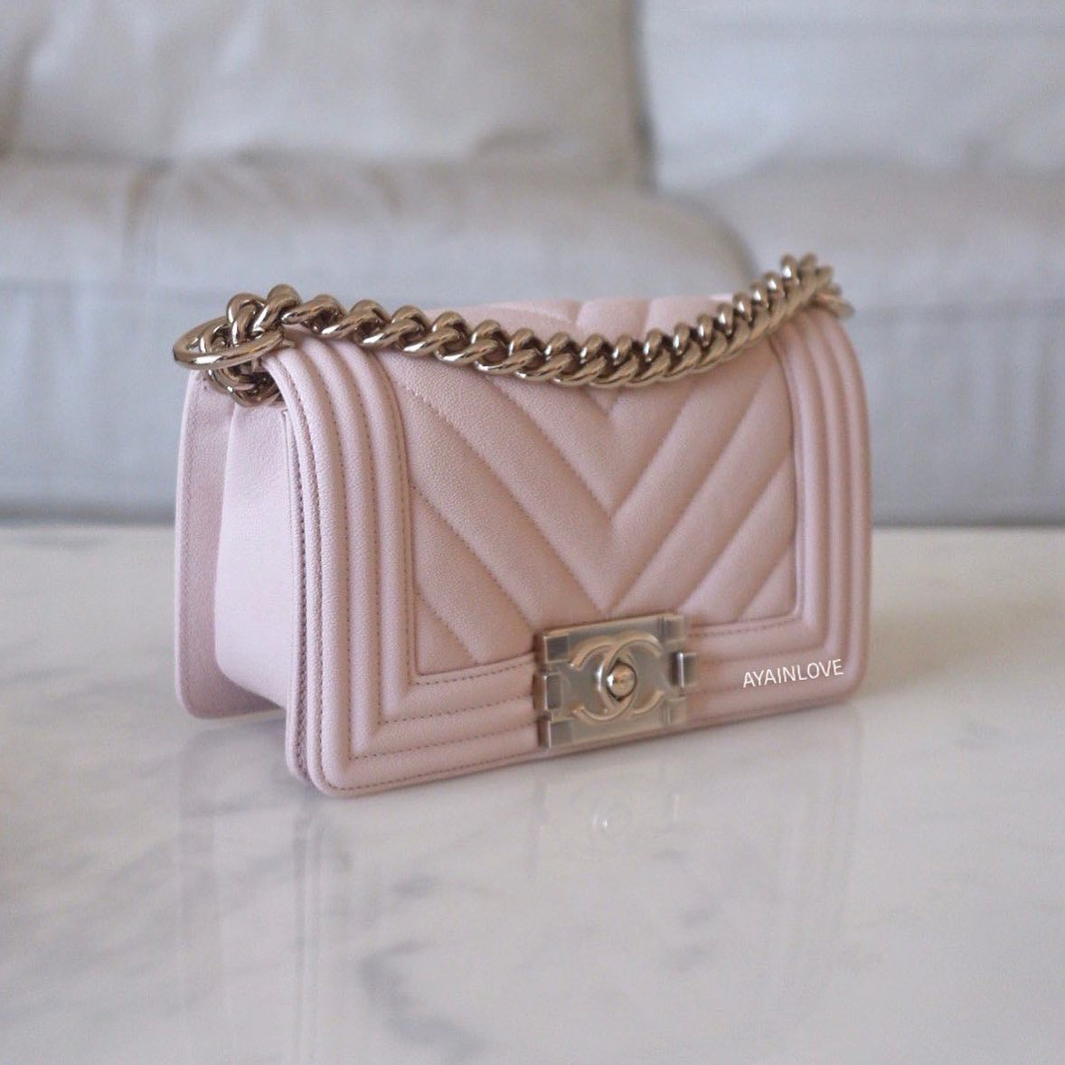 $6100 Chanel boy chevron pink caviar Small Chain Crossbody Flap Bag