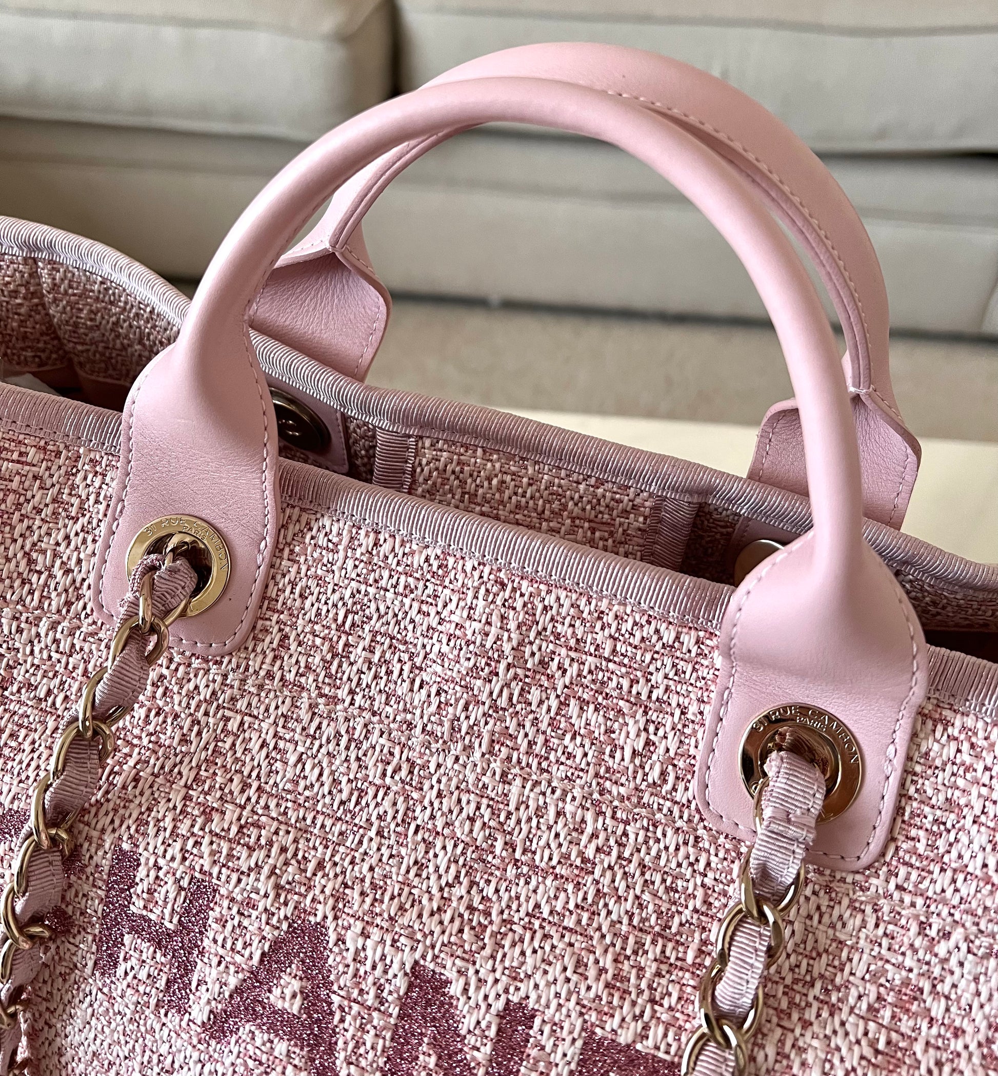 Chanel Pink Leather Medium Deauville Tote