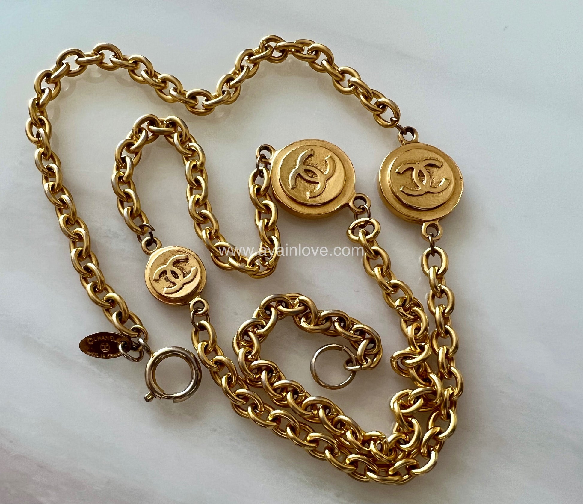 CHANEL 1990s Vintage Medallion CC Necklace Bracelet 24K Gold