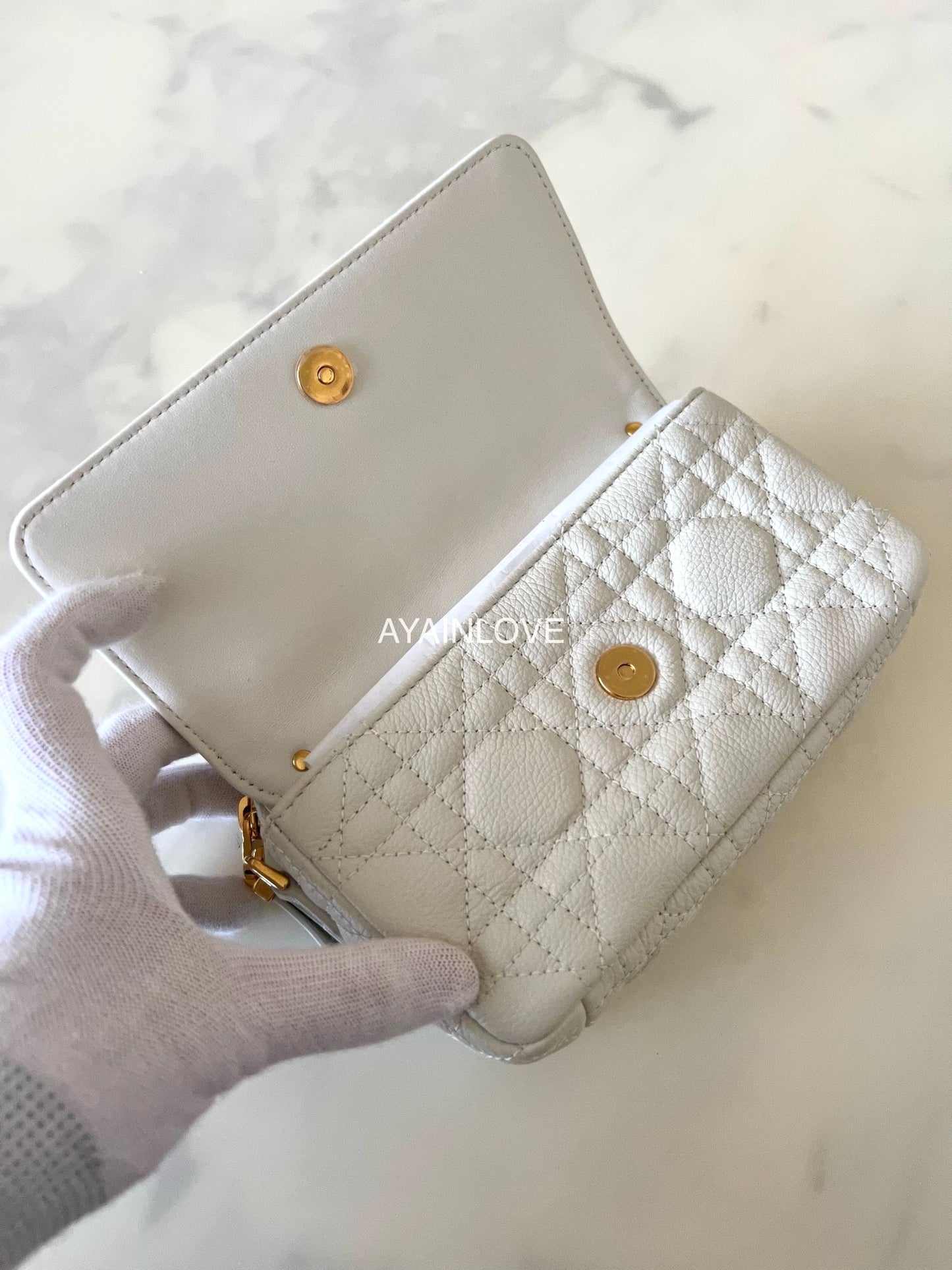 DIOR Caro Pouch Latte Supple Cannage Calf Skin Bag Gold Hardware –  AYAINLOVE CURATED LUXURIES