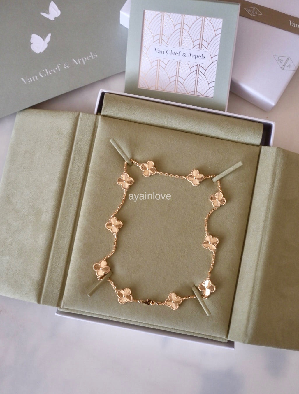 Vca Box Van Cleef Arpels VCA 10 Motifs Necklace Guilloche 18K Yellow Gold Vint ...