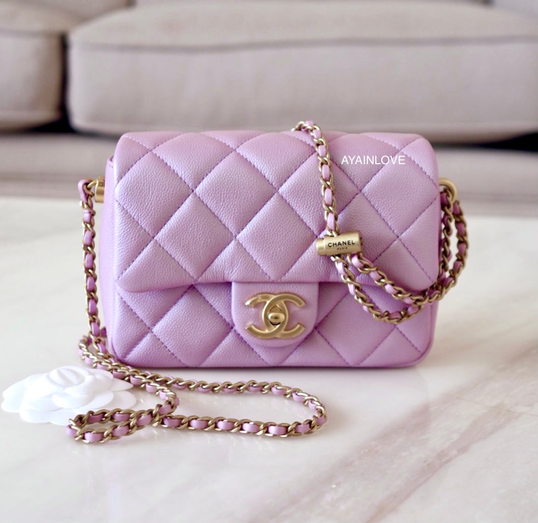 CHANEL 21K Iridescent Pink Caviar My Perfect Square Mini Flap Bag Gold  Hardware