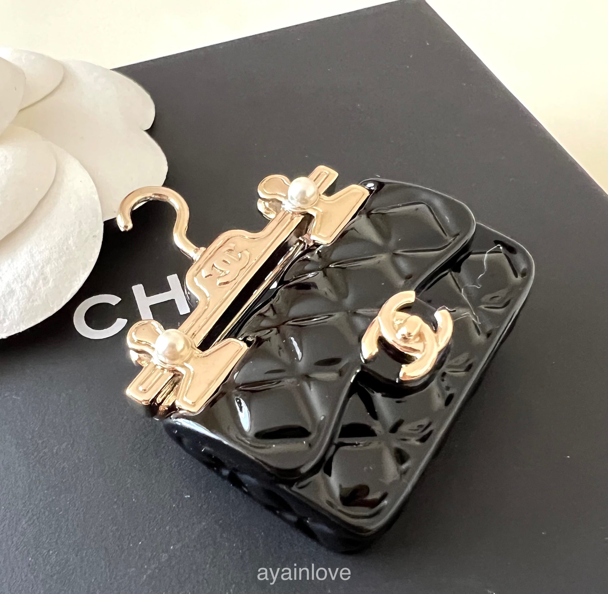 Chanel Bag Brooch CHANEL 23C Resin Black Classic Flap Bag Brooch