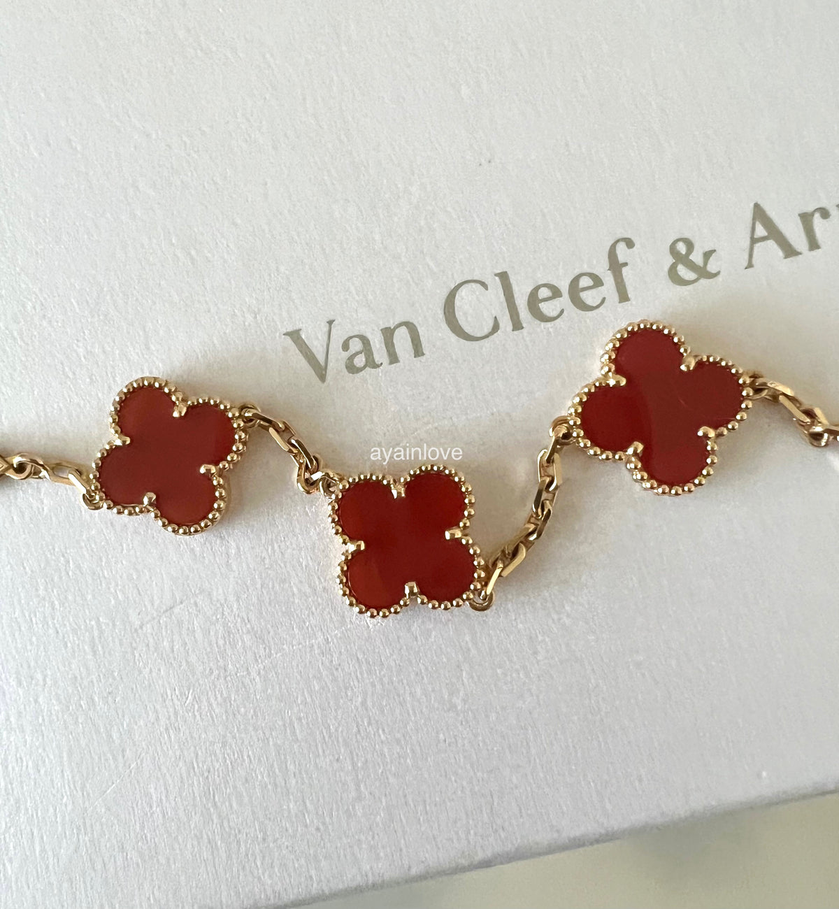 Van Cleef Arpels VCA 5 Motifs Bracelet Carnelian 18KT Yellow Gold Vint ...