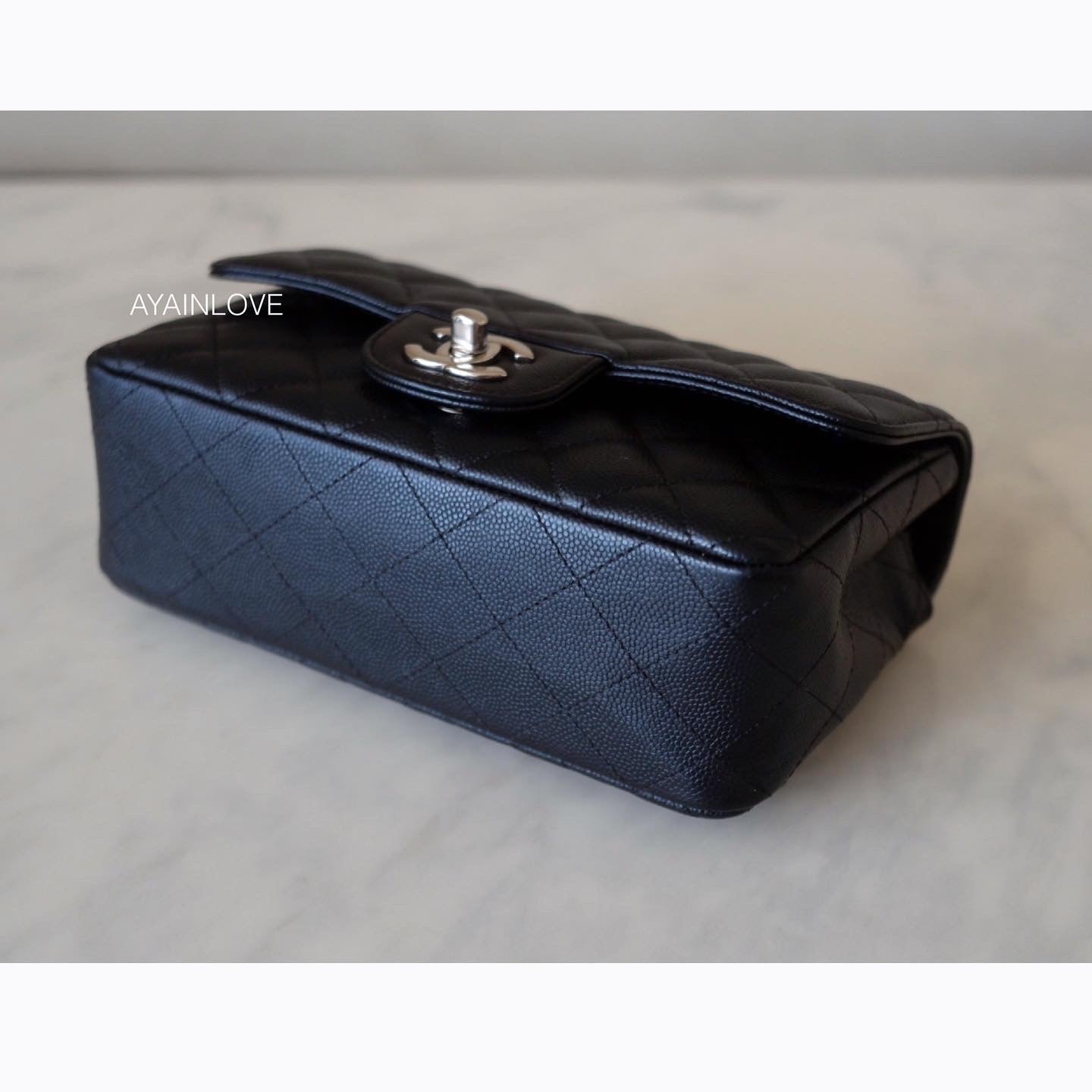 CHANEL bag Mini classic flap black caviar leather silver hardware NWT